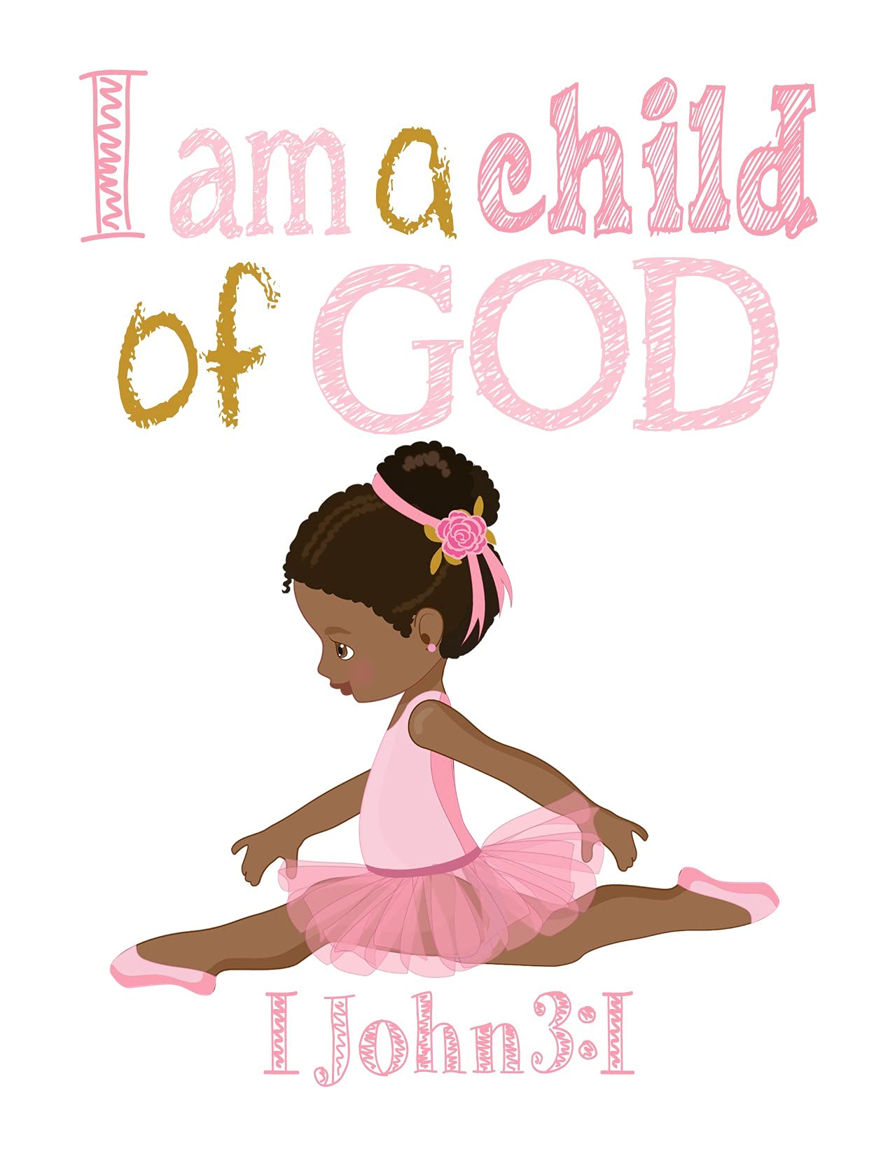 African American Ballerina Nursery Prints - Pink & Gold Bible Verse Decor for Christian Baby Room