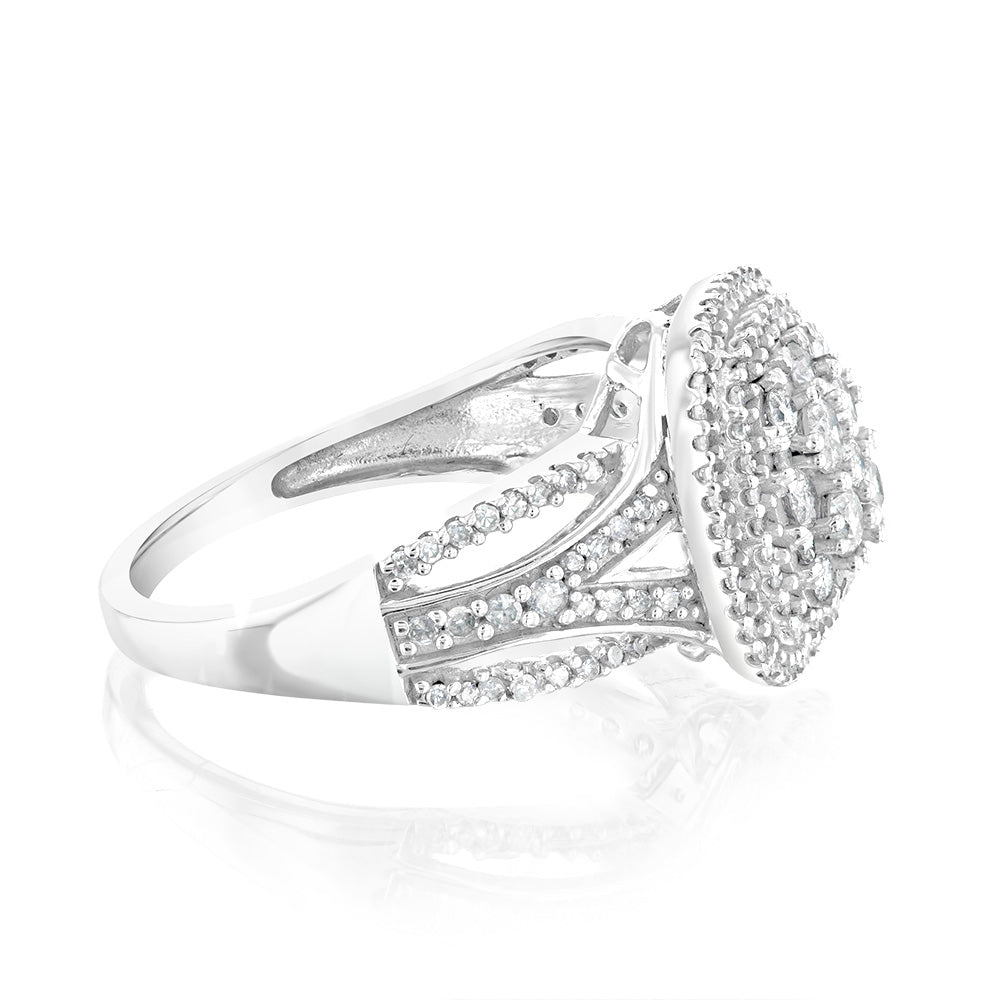 10ct White Gold 0.95 Carat Diamond Cluster Ring for Women - Elegant Wedding, Engagement & Anniversary Jewelry Gift