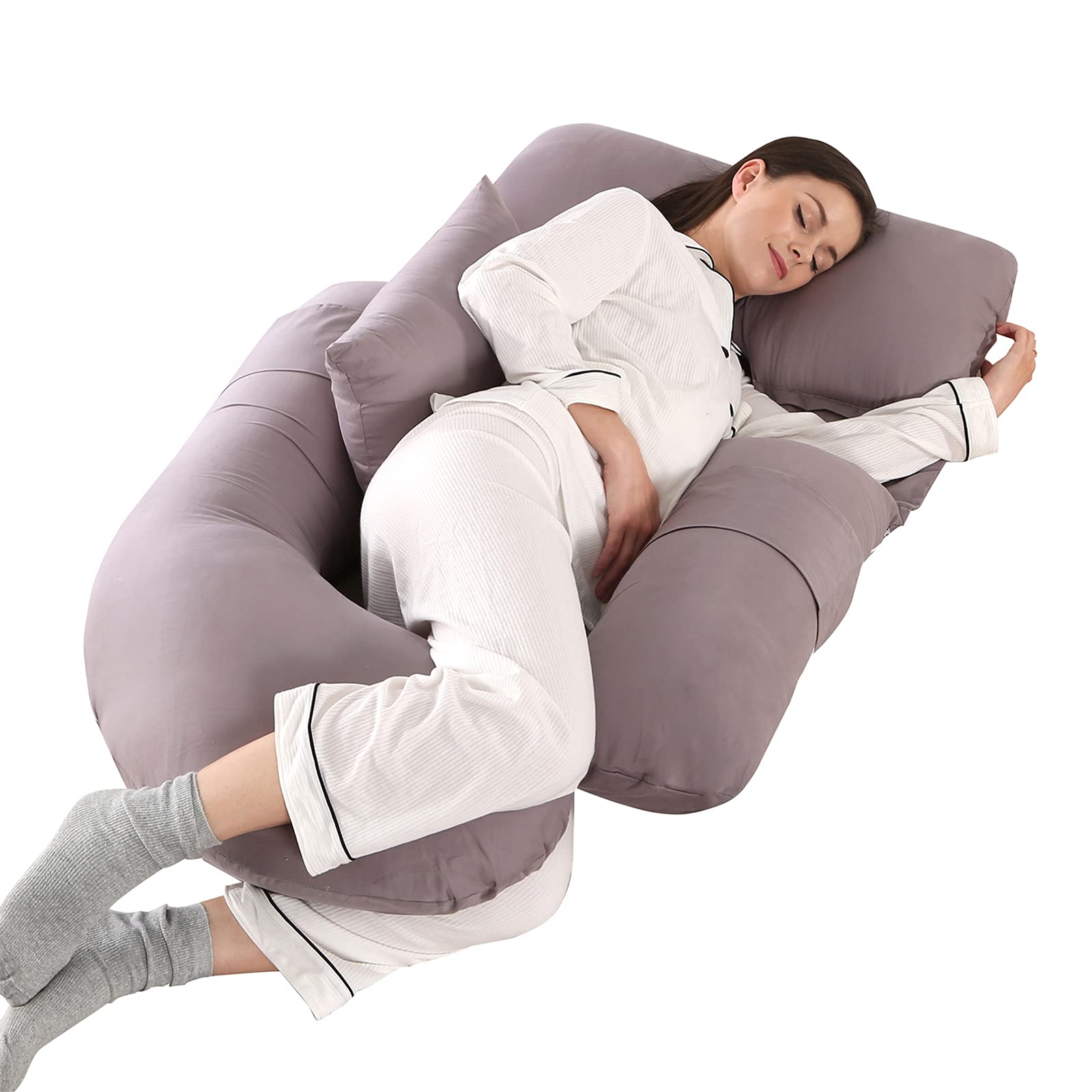 HINAPRAM U-Shaped Pregnancy Pillow for Women - Detachable Full Body Maternity Pillow with Removable Cover, Support for Back, Hips & Belly - Perfect for Sleeping, Nursing & Relaxing (Grey)