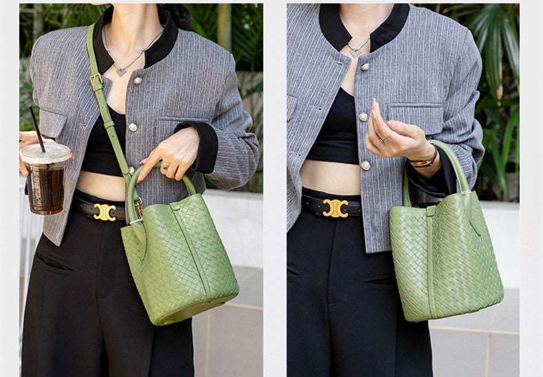 Handwoven Lambskin Bucket Bag for Women - Soft Leather Crossbody Purse with Adjustable Strap - Perfect for Travel, Shopping & Everyday Use