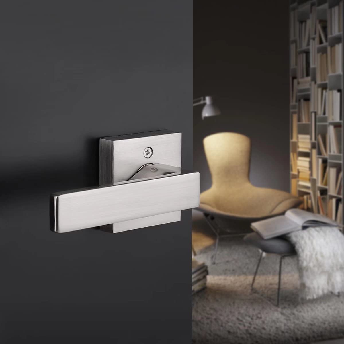 Probrico 10-Pack Square Dummy Door Lever Handles - Non-Turning Single Side Pull with Satin Nickel Finish for Closets & French Doors - Easy Installation Pull Only Lever Set - Perfect for Home, Office & Commercial Spaces