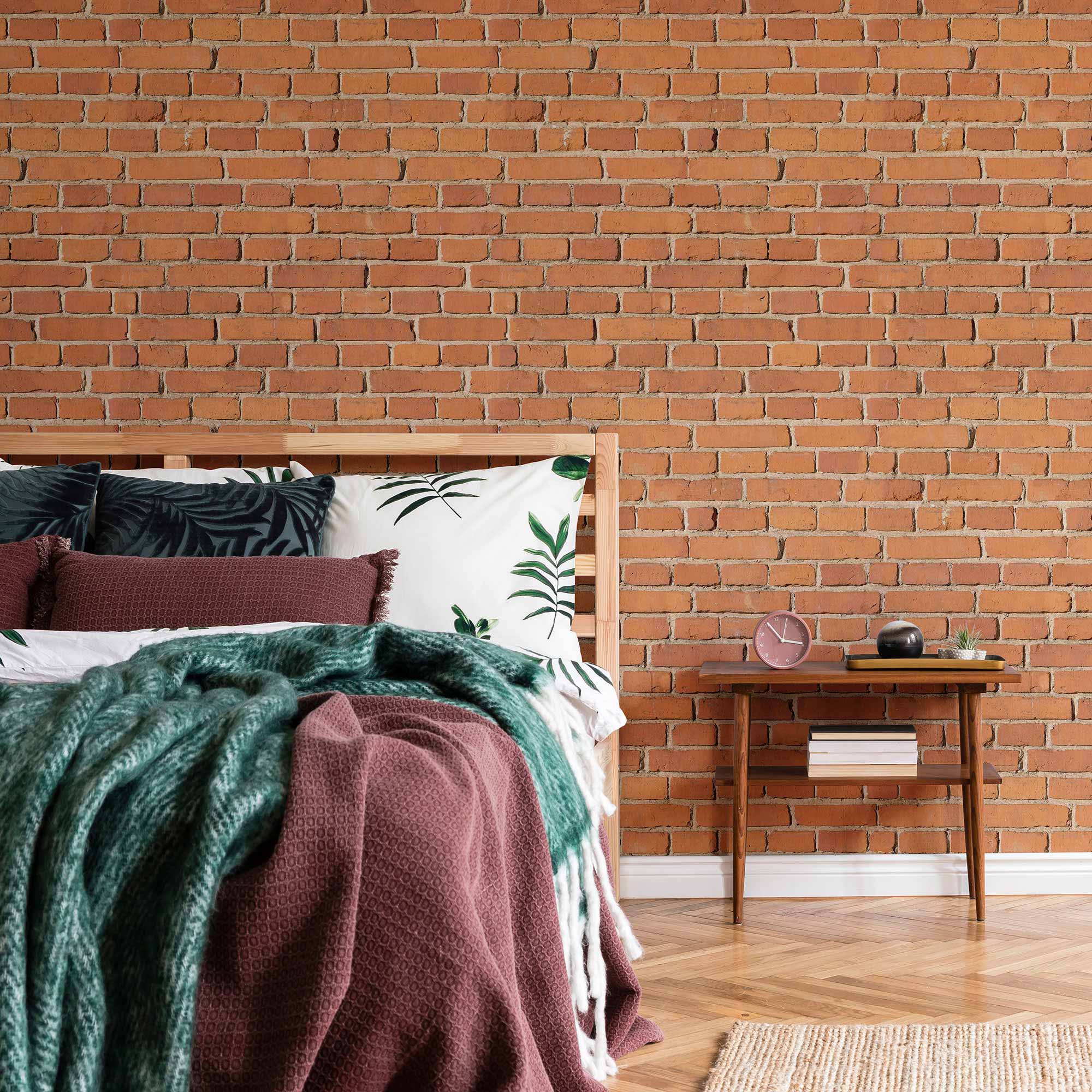 Orange Brick Peel and Stick Removable Wallpaper - Self-Adhesive Decorative Wall Covering for Home, Office & Rentals - Easy DIY Installation & Damage-Free Removal (7499) - Perfect for Accent Walls, Bedrooms, and Home Decor Makeovers