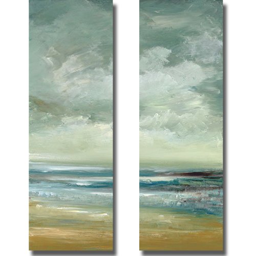 By The Sea by Cat Tesla - 2-Piece Premium Museum-Wrapped Stretched Canvas Wall Art Set (36x12 Inches Each) - Ready to Hang - Coastal Home Decor for Living Room, Bedroom & Office