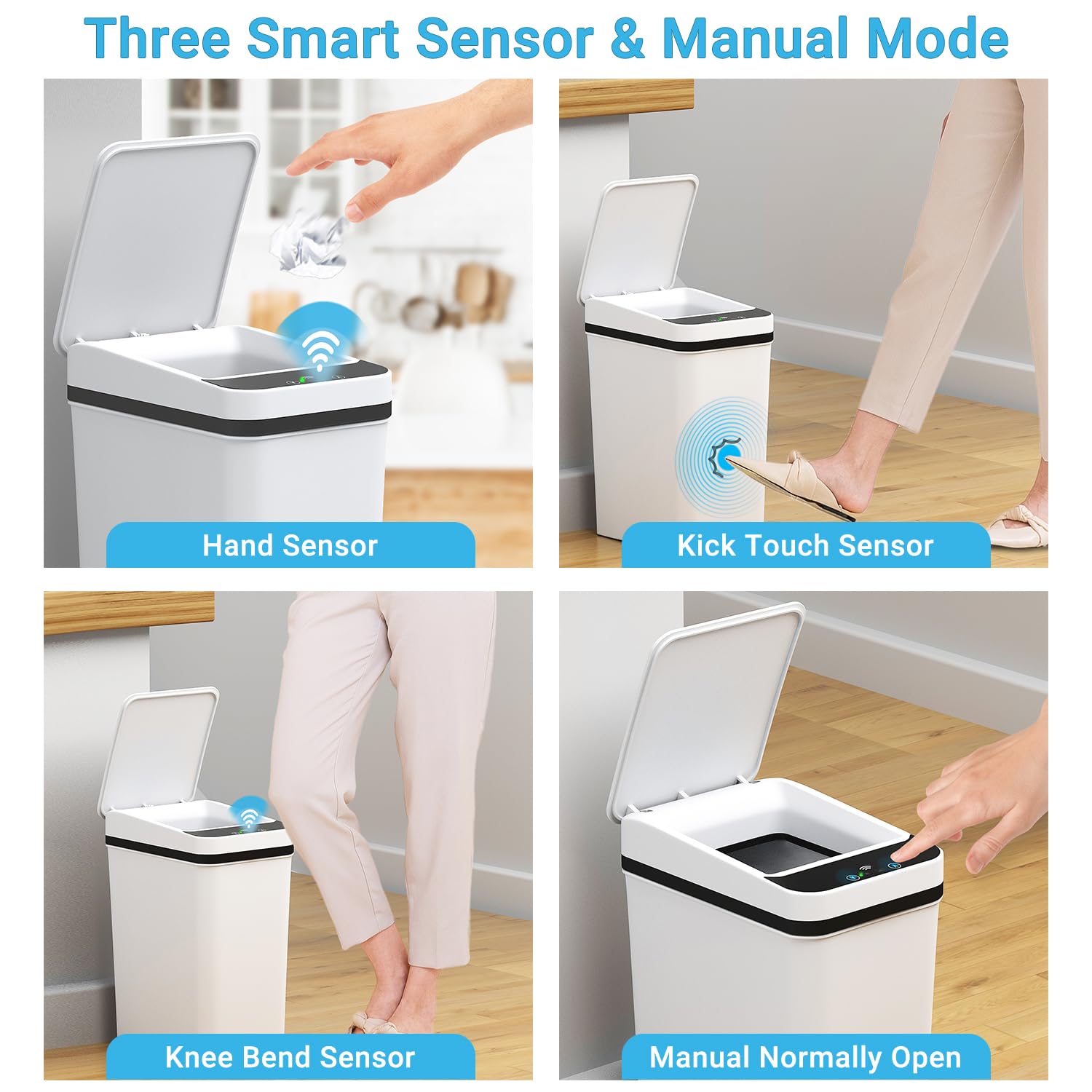 4 Gallon Automatic Motion Sensor Touchless Trash Can - Smart Electric Garbage Bin with Lid & Extra Container, Waterproof Design for Bathroom, Kitchen, Office, Bedroom (White) | Hands-Free Waste Disposal Solution for Hygienic Home & Workspaces