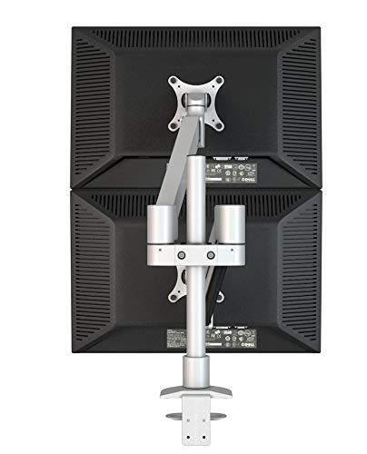 Dual Arm Aluminum Monitor Stand for 15-30 Inch Screens with Laptop Tray (10-15.6 Inch) - Full Motion Adjustable Desk Mount with 40cm Pole - Perfect for Home Office, Gaming Setup & Workspace Organization