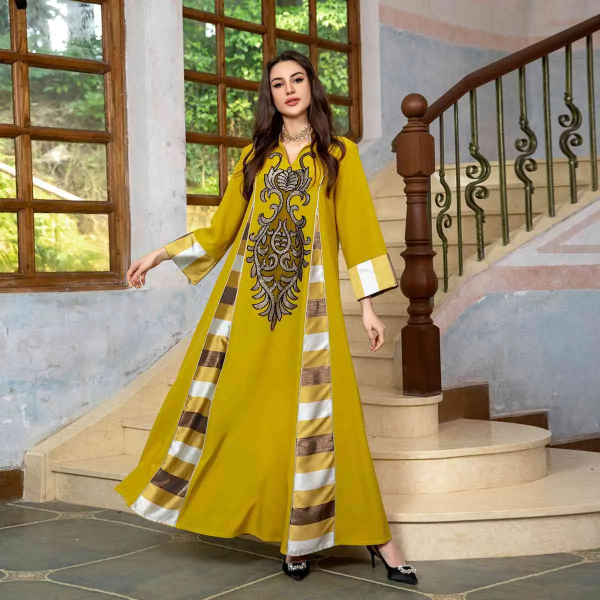 Elegant Eid Dress for Women - Sparkling Sequins & Embroidery Kaftan Caftan - Perfect for Eid Celebrations, Parties, and Special Occasions