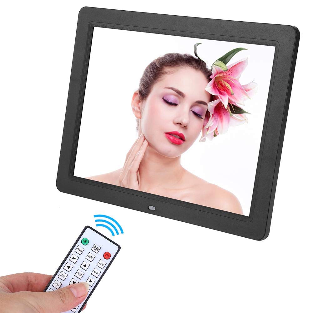 12 Inch HD Digital Photo Frame with Remote Control - 800x600 LCD Display, Alarm Clock, Calendar, MP3/MP4 Video Player (Black) - Perfect for Home Decor, Office Display & Gift Giving