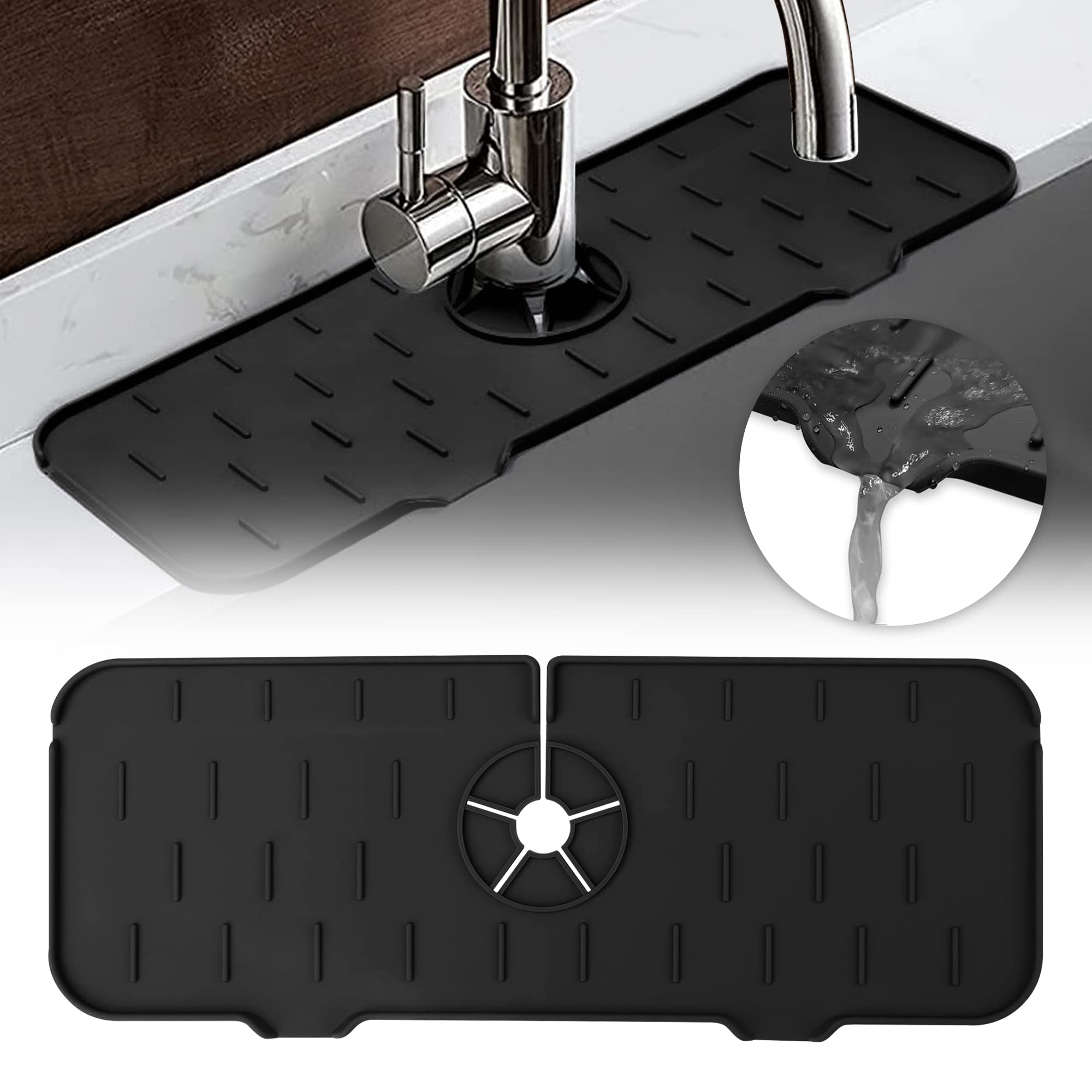 Non-Slip Silicone Faucet Mat - Drip Catcher & Splash Protector for Kitchen & Bathroom Sinks | Waterproof Countertop Guard for Bar, Dishwashing & Handwashing Areas