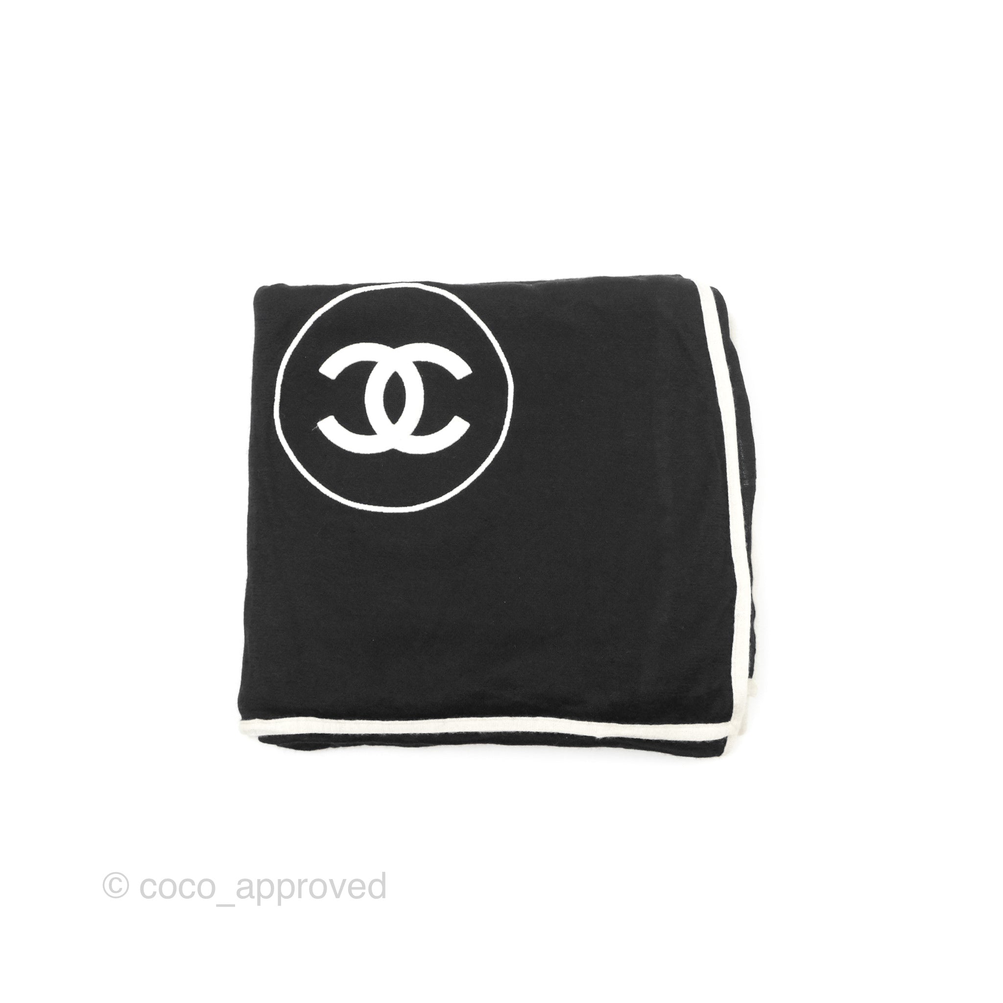 Chanel CC Logo Black & White Cashmere Silk Scarf - Luxury Fashion Accessory for Women, Perfect for Gifts, Parties & Winter Outfits