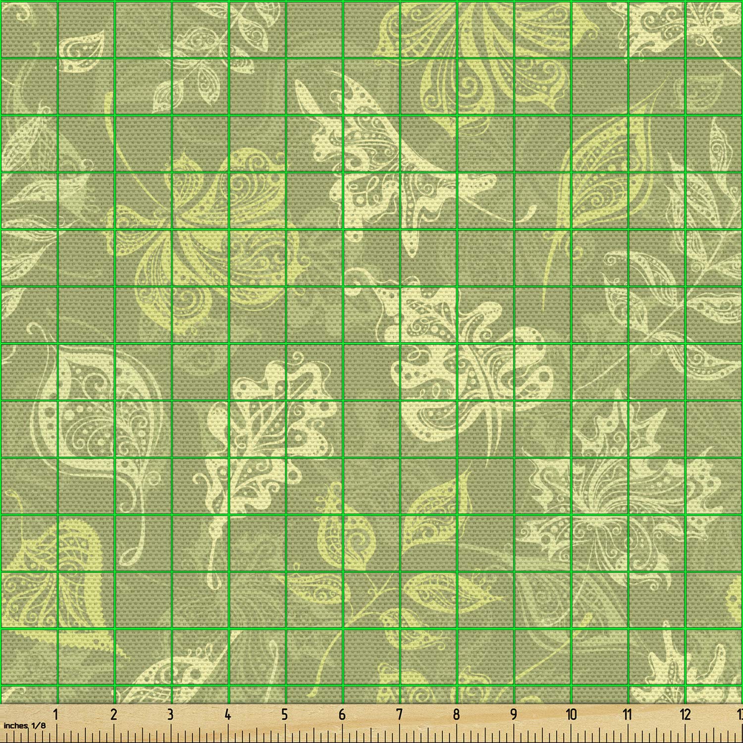 Ambesonne Green Olive Leaf Fabric by The Yard - 10 Yards of Decorative Upholstery Material for Sofas, Curtains & Home Decor | Eco-Friendly Plant Pattern Textile for Living Room, Bedroom & DIY Crafts
