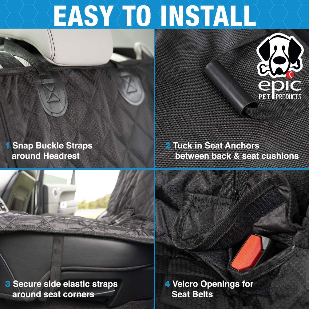 Waterproof Dog Car Seat Cover for Bench Seats - Heavy-Duty Pet Seat Protector with Non-Slip Backing | Universal Fit for Most Cars, Trucks & SUVs | Middle Seat Belt & Armrest Access | Perfect for Travel, Road Trips & Daily Commutes