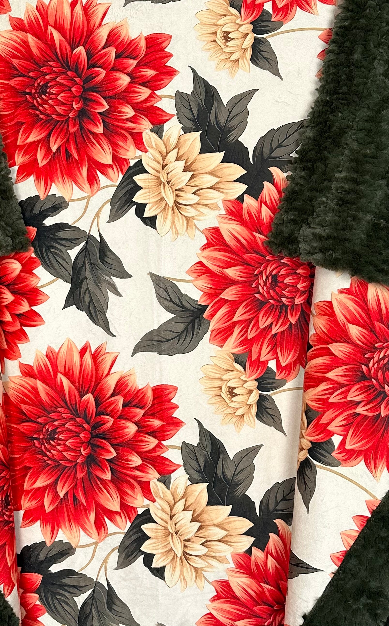 Premium 55x79 Inch Minky Blanket with Dahlia Floral Print - Ultra Soft & Luxurious Spoonflower Quality for Bedroom, Couch, and Gift Giving