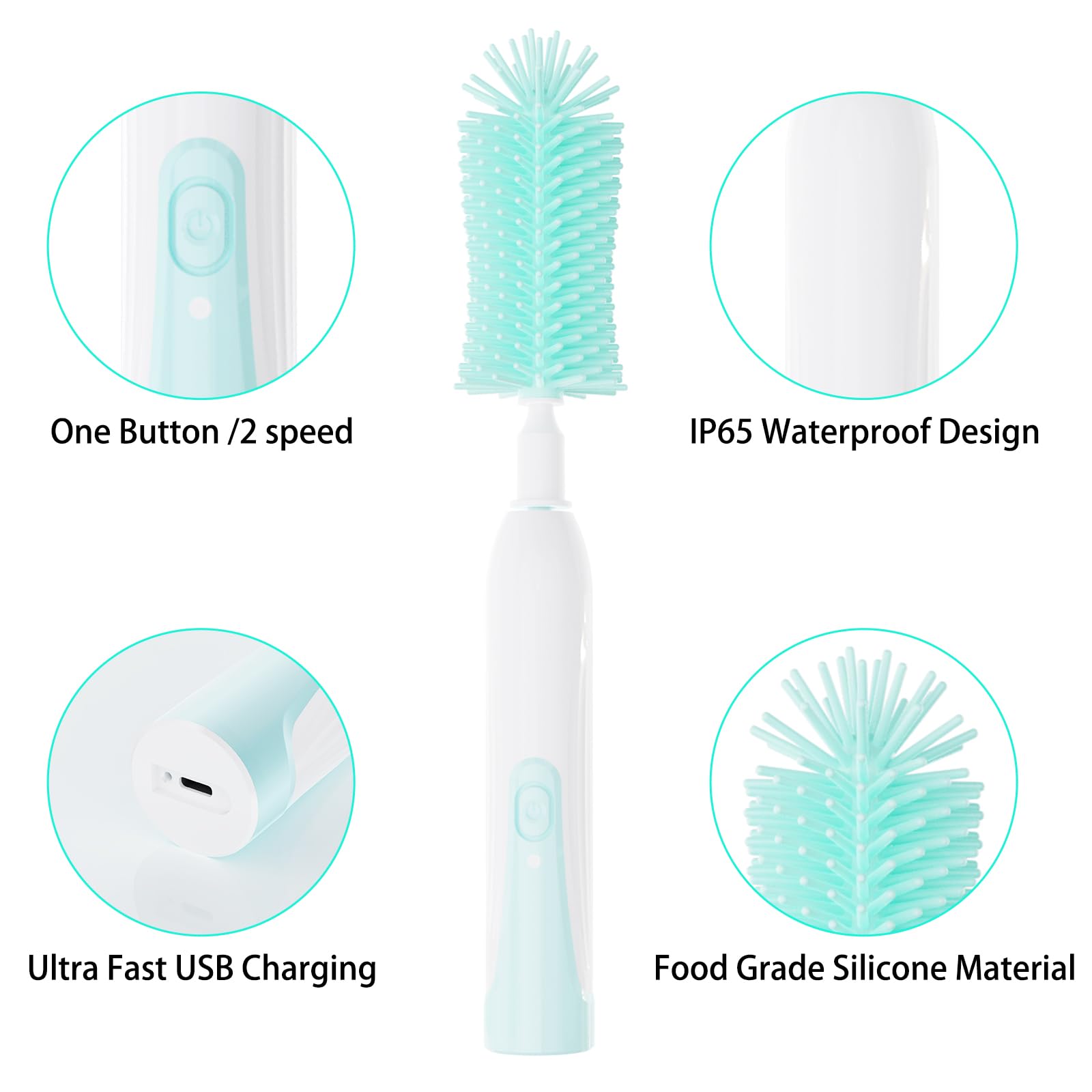 VSTM Electric Baby Bottle Brush Set - Automatic Bottle Cleaner with Silicone Brush, Nipple & Straw Cleaner, Milk Frother & Drying Rack (Green) - Perfect for Travel, Home & Nursery Use