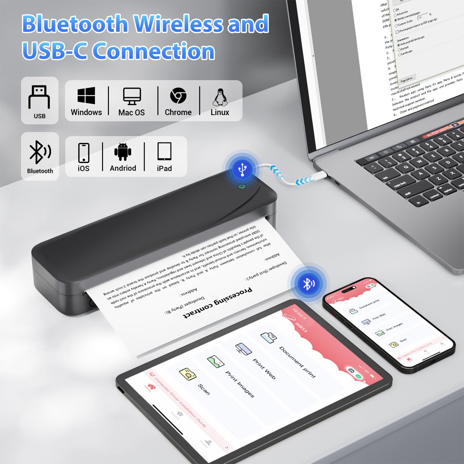 Phomemo M833 Wireless Thermal Printer - 300DPI High Resolution, A4 Portable Printer for Phone & Laptop | Bluetooth Mobile Printer for Business Receipts, Travel Documents, Home Office & On-the-Go Printing (Black)