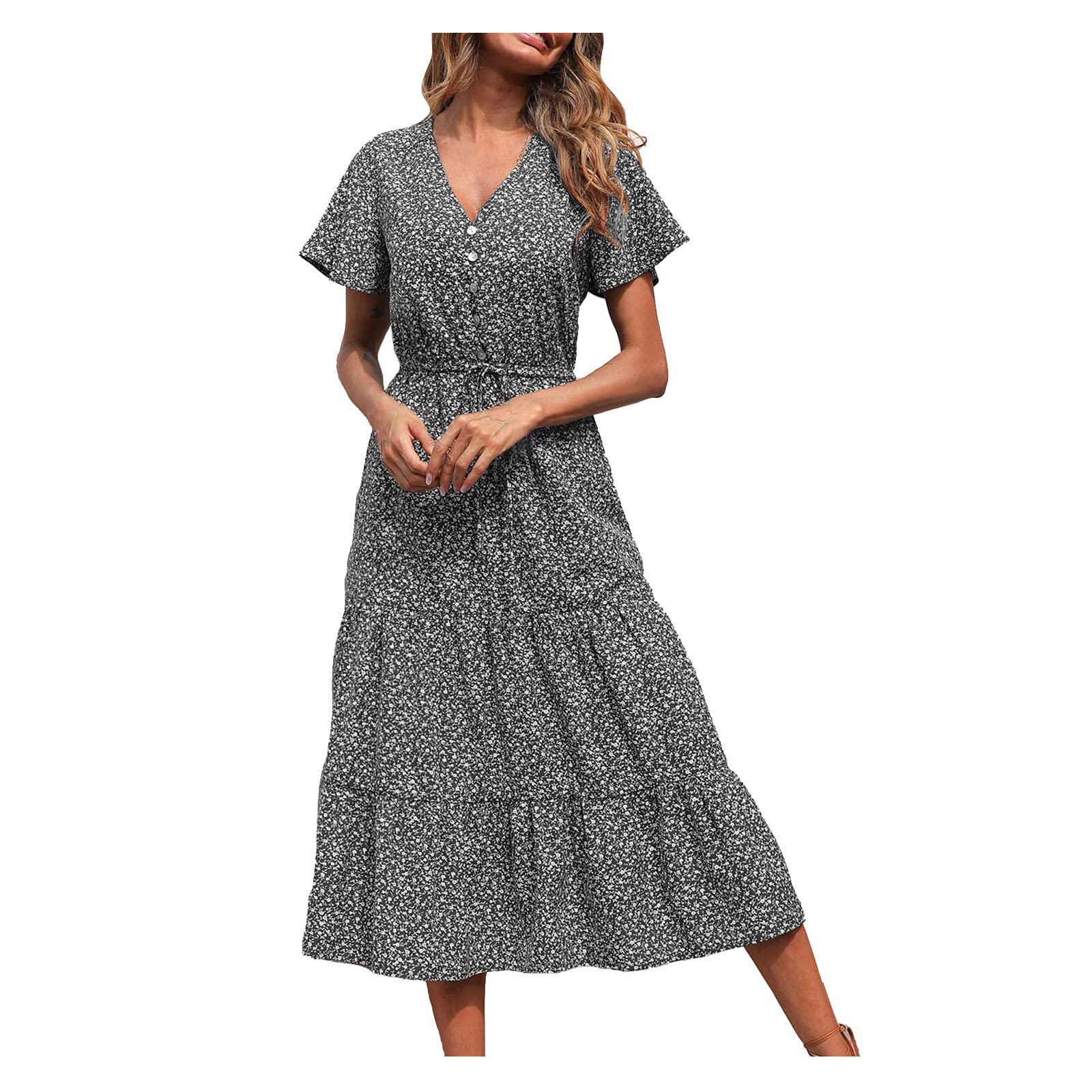 Boho Wrap Maxi Dress for Women - Floral Ruffle V-Neck Elegant Beach Vacation Dress | Perfect for Summer, Weddings & Outdoor Events