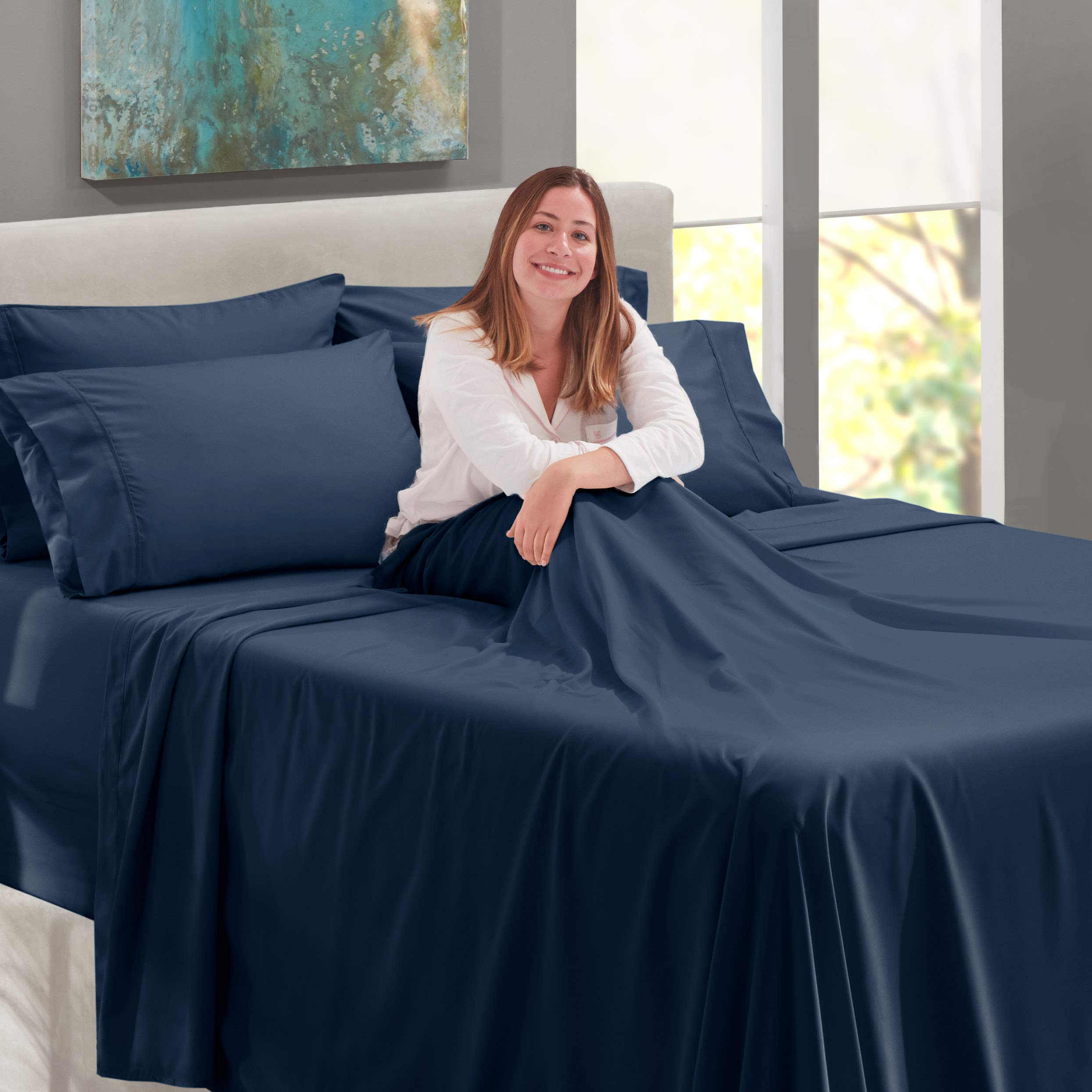 Premium 6-Piece Short Queen Sheet Set - 100% Cotton 800 Thread Count Ultra Soft Bedding - Deep Pocket (24