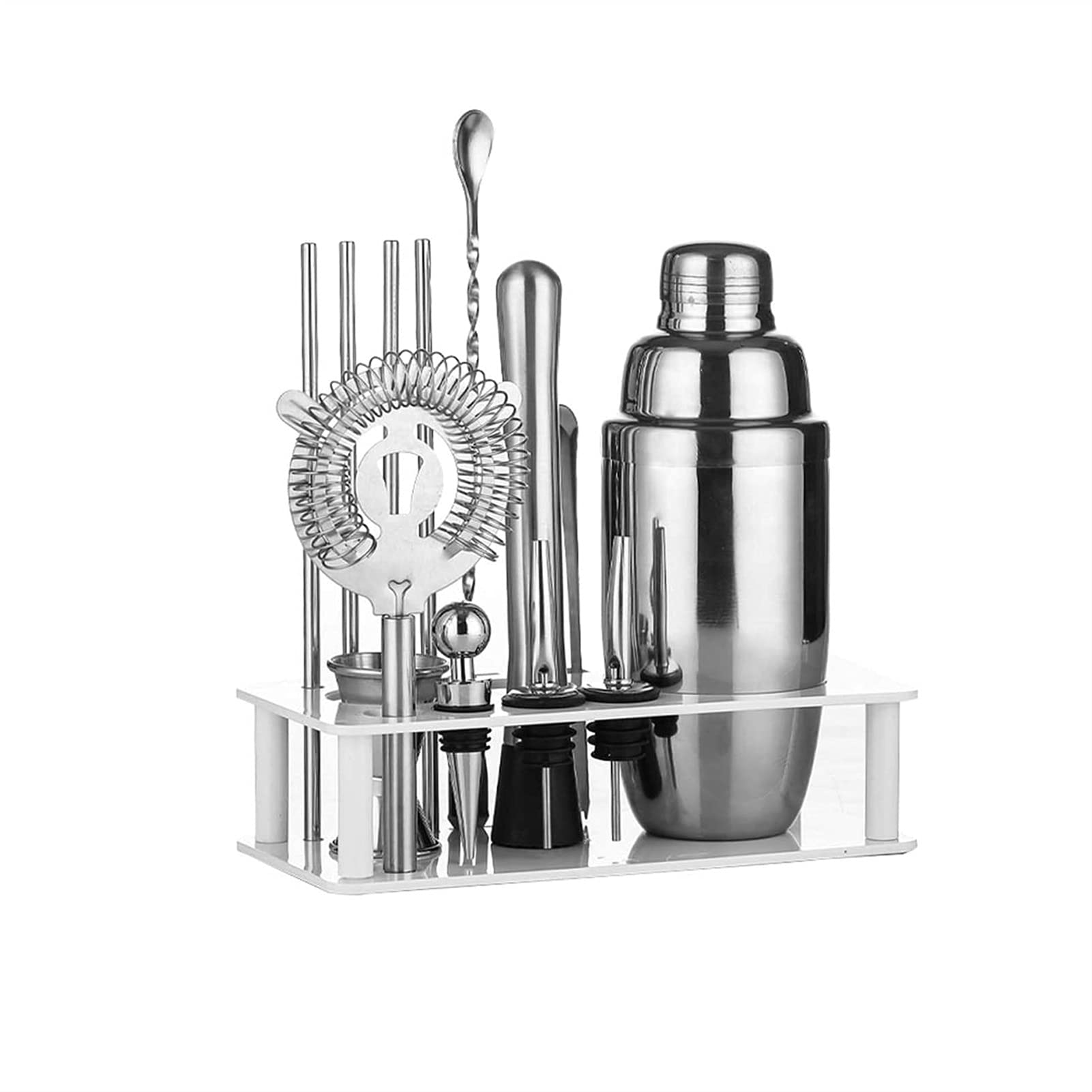 Premium Stainless Steel Cocktail Shaker Set - Bartender Kit with Stand, Non-Rust Bar Tools for Mixing Drinks - Modern Home Bar Accessories for Parties, Cocktail Making & Professional Bartending