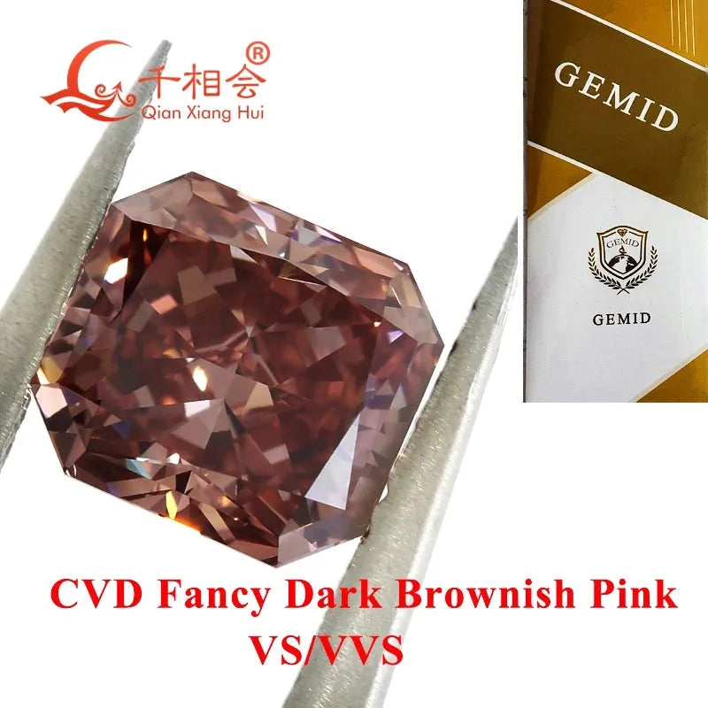1.5ct VS1 Brownish Pink CVD Lab Grown Diamond - Radiant Shape, GEMID Certified Loose Stone for Engagement Rings & Fine Jewelry