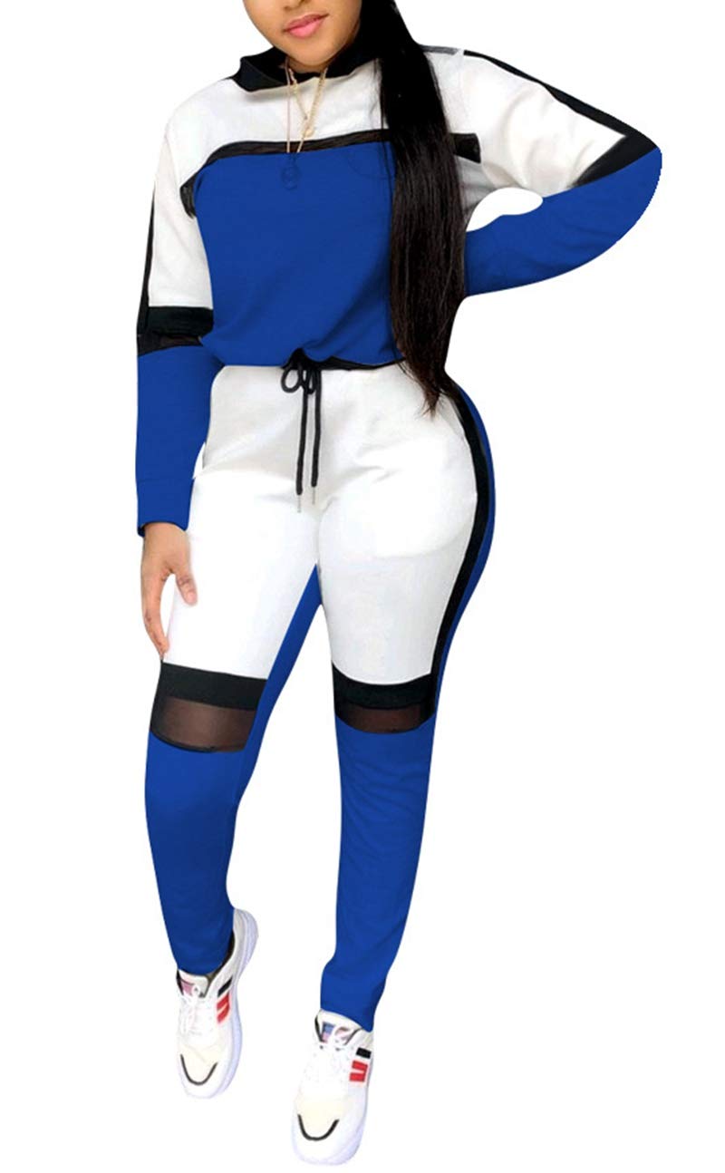 Women's 2-Piece Patchwork Sweatsuit Set - Trendy Sweatshirt & Jogger Pants Lounge Outfit for Casual Wear, Home Comfort & Street Style Fashion