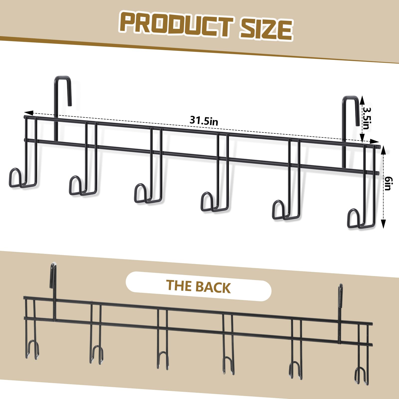 2 Pack Heavy Duty 6-Hook Metal Horse Bridle Hanger - Black Wall Mount Tack Rack for Halter, Blanket & Saddle Storage - Perfect for Stable, Barn & Equestrian Room Organization