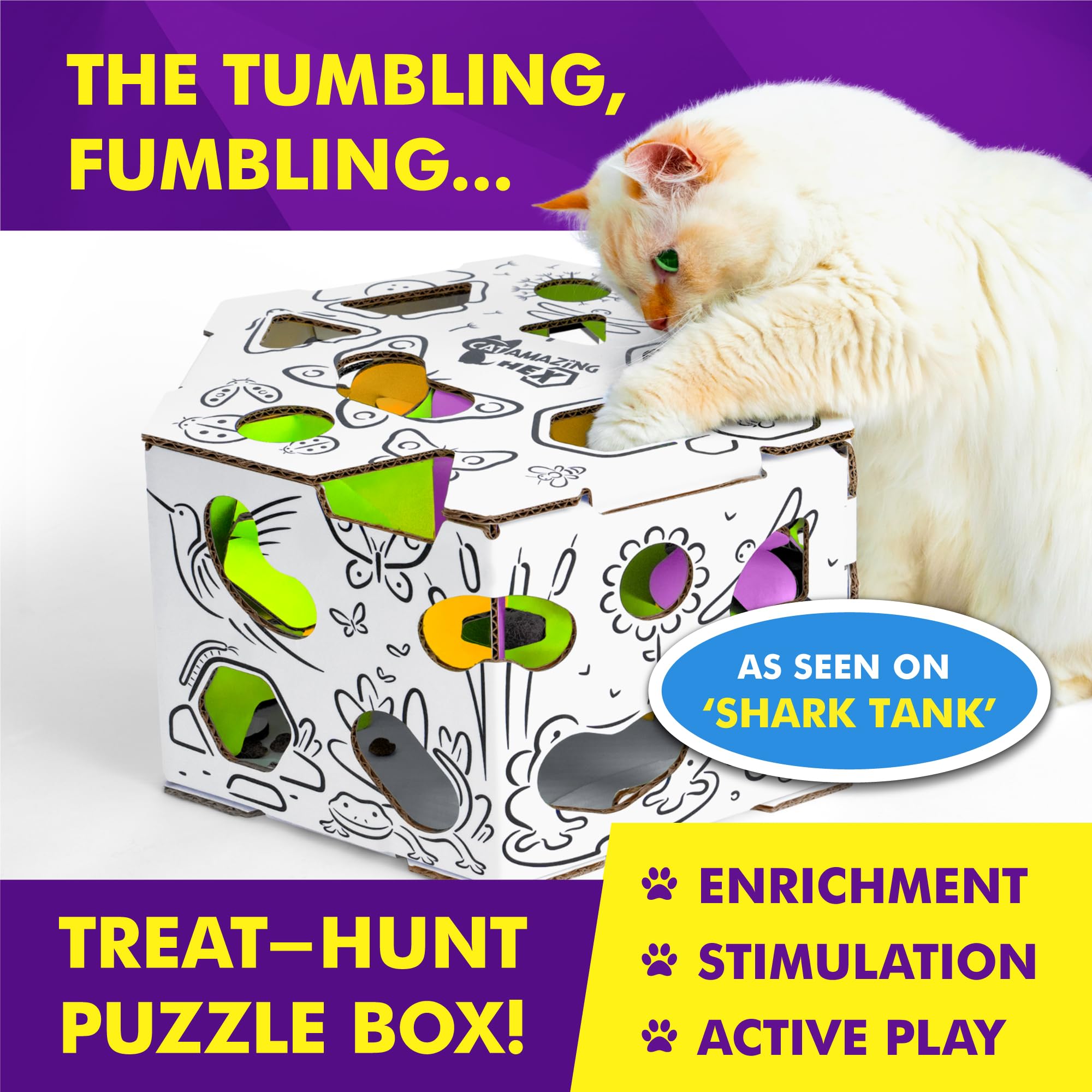 Interactive Cat Treat Puzzle Box & Feeder - Enrichment Food Dispenser Toy for Indoor Cats - Mental Stimulation & Slow Feeding Solution - Perfect for Boredom Relief & Weight Management