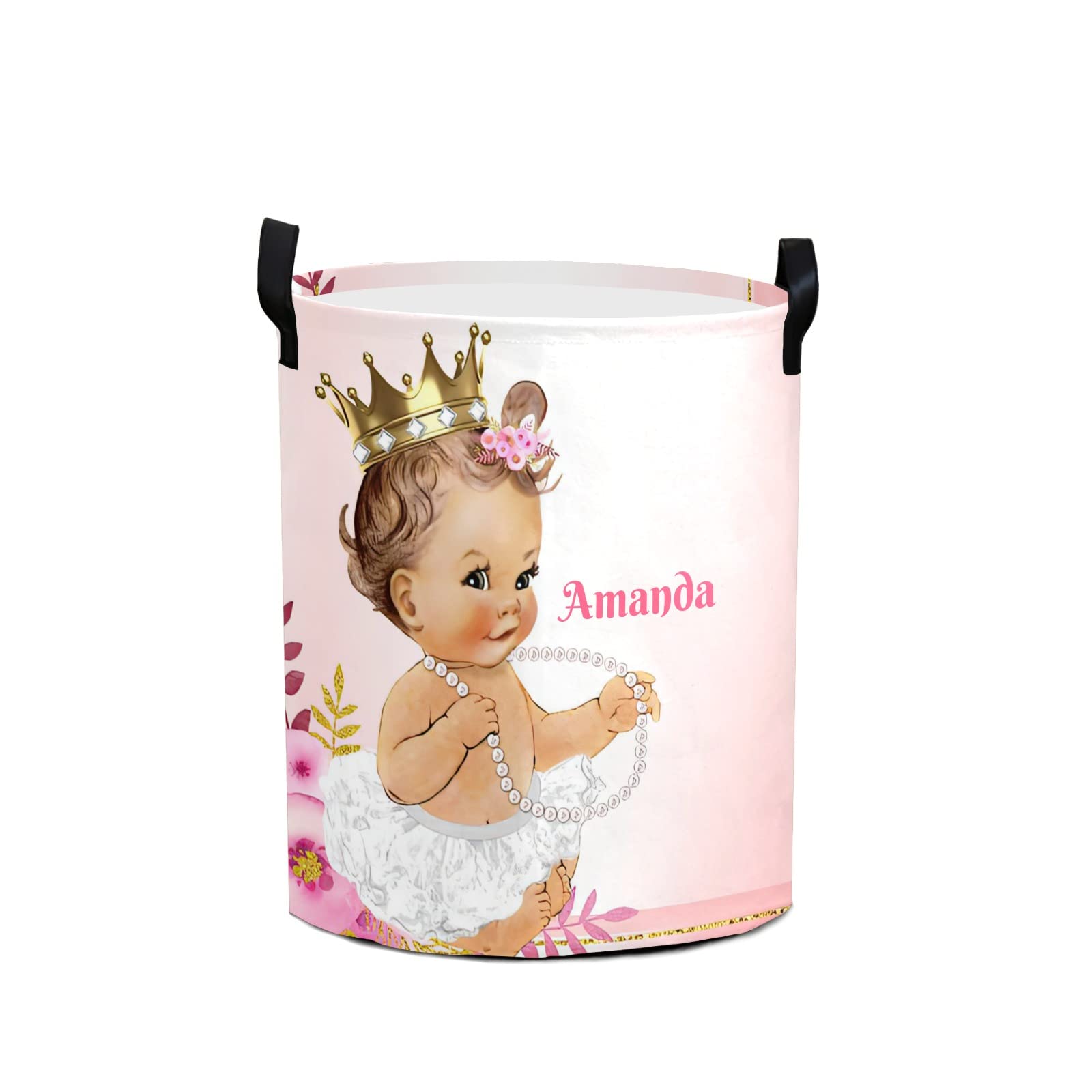 Personalized Pink Flower Girl Laundry Basket with Name - Custom Clothes Hamper with Handles for Kids, Women & Men - Perfect for Nursery, Bedroom, and Laundry Room Organization