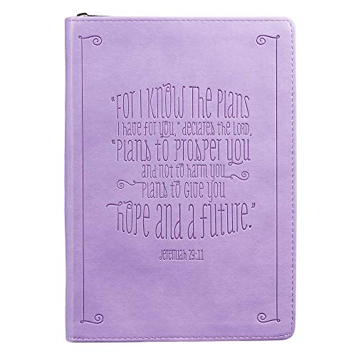 Faux Leather Bible Journal - Jeremiah 29:11 Verse, Purple Notebook for Scripture Study & Prayer