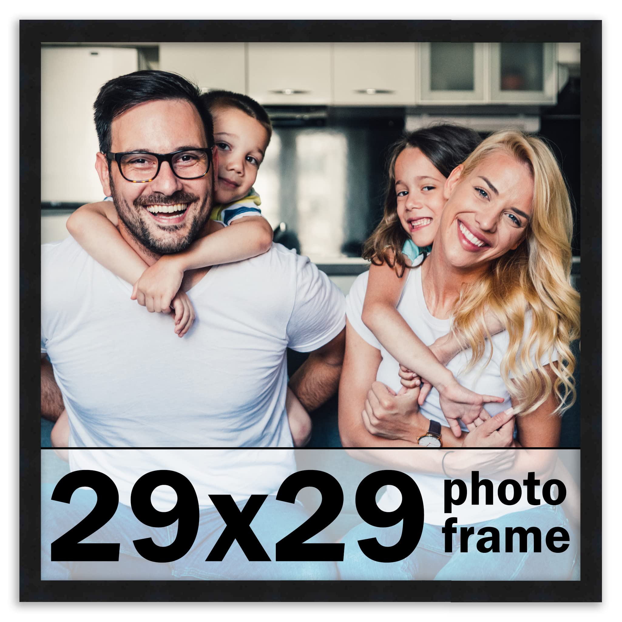 29x29 Inch Black Wood Picture Frame - Modern Square Photo Frame with UV Acrylic Shatter Guard & Acid-Free Backing - Wall Display for Family Photos, Living Room, Bedroom, Office Decor (No Mat Included)