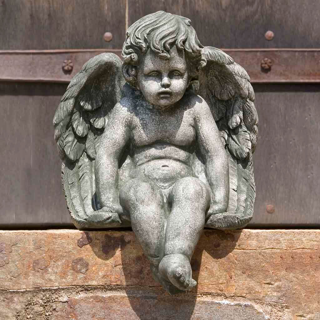 Campania International Medium Sitting Cherub Statue - Classic Garden Angel Decor for Outdoor & Indoor Use - Perfect for Patio, Yard, Home, and Gift Giving