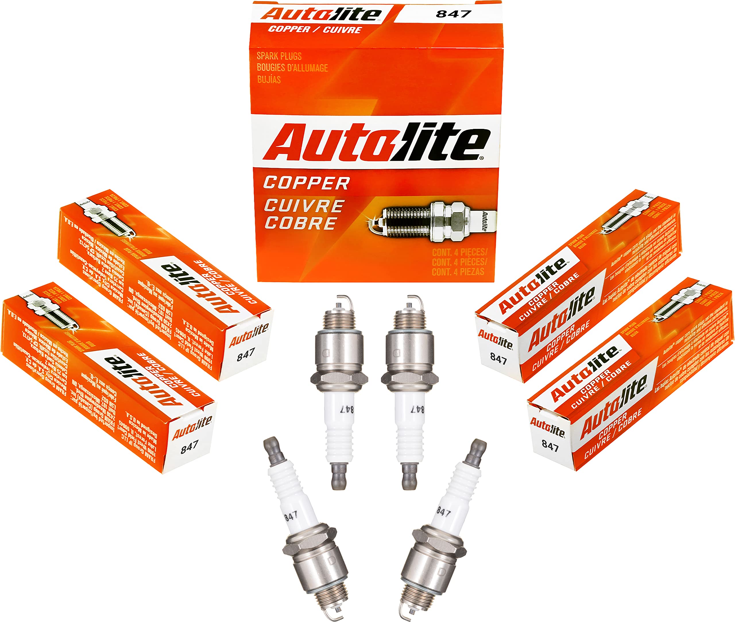 Autolite 847 Copper Core Resistor Spark Plugs - 4 Pack | High Performance Replacement for Cars, Trucks & SUVs | Ideal for Daily Commuting, Off-Roading & Towing