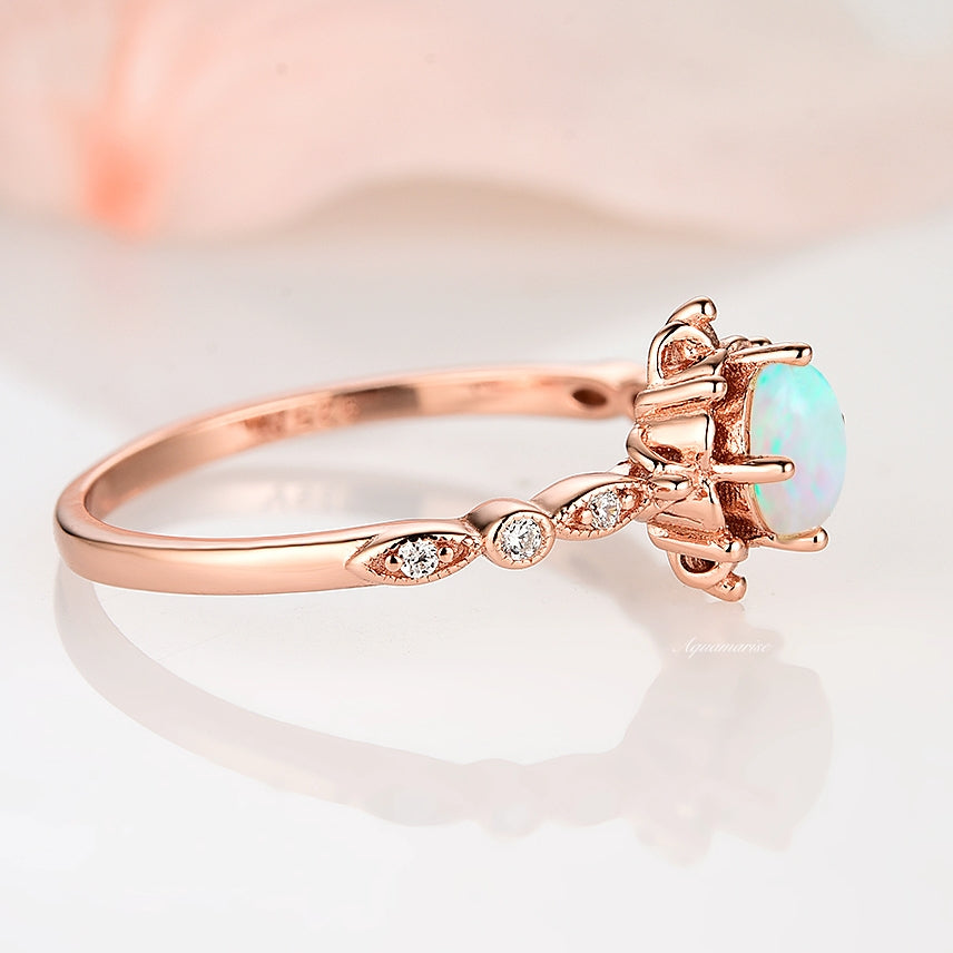 Natural Australian Opal Ring 14K Rose Gold Vermeil - Elegant Handmade Jewelry for Women, Perfect for Weddings, Anniversaries & Special Occasions