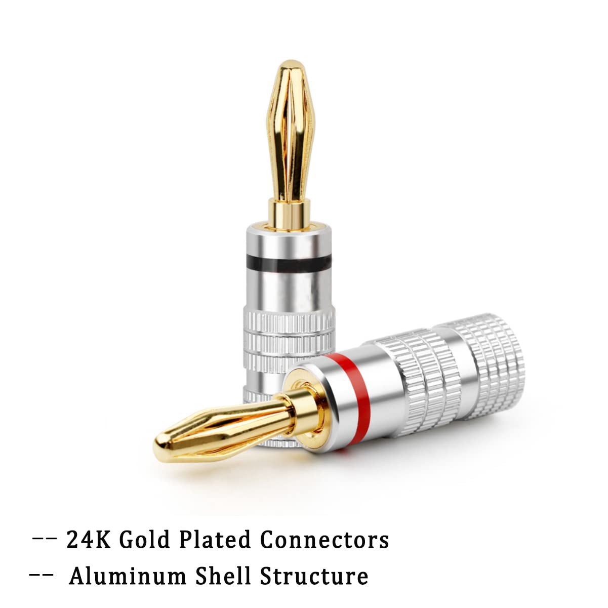 Gold Plated Speaker Banana Plugs 2 Pairs (4 Pcs) - Closed Screw Audio Connectors for Speaker Wire, Home Theater, AV Receiver & Sound System - Perfect for Home Audio Setup and Professional Installations