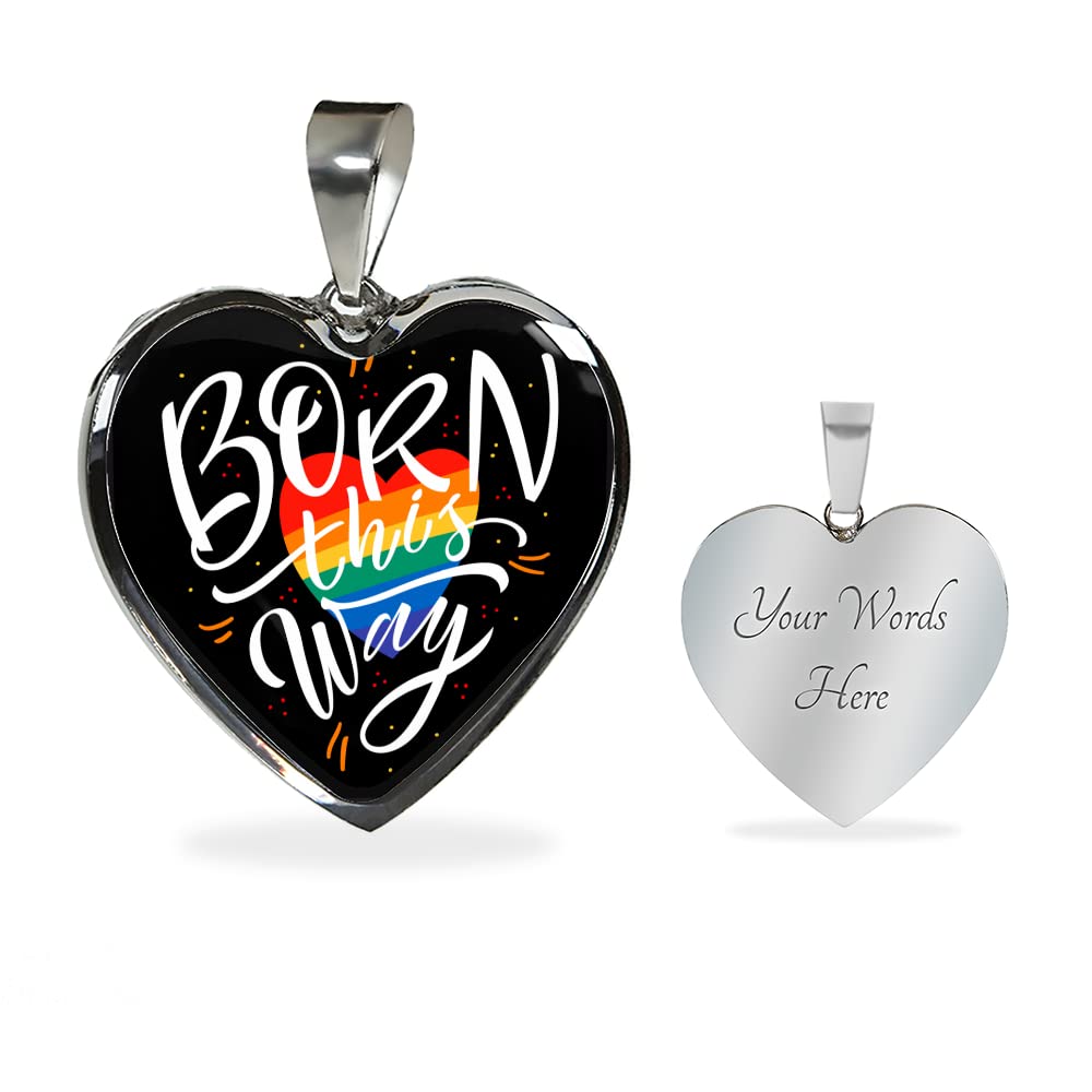 Customized Born This Way Pride Necklace - Heart Pendant with Gift Box | Rainbow LGBTQ+ Jewelry for Gay, Lesbian & Bisexual Pride | Perfect Gift for Pride Month, Couples & Special Occasions
