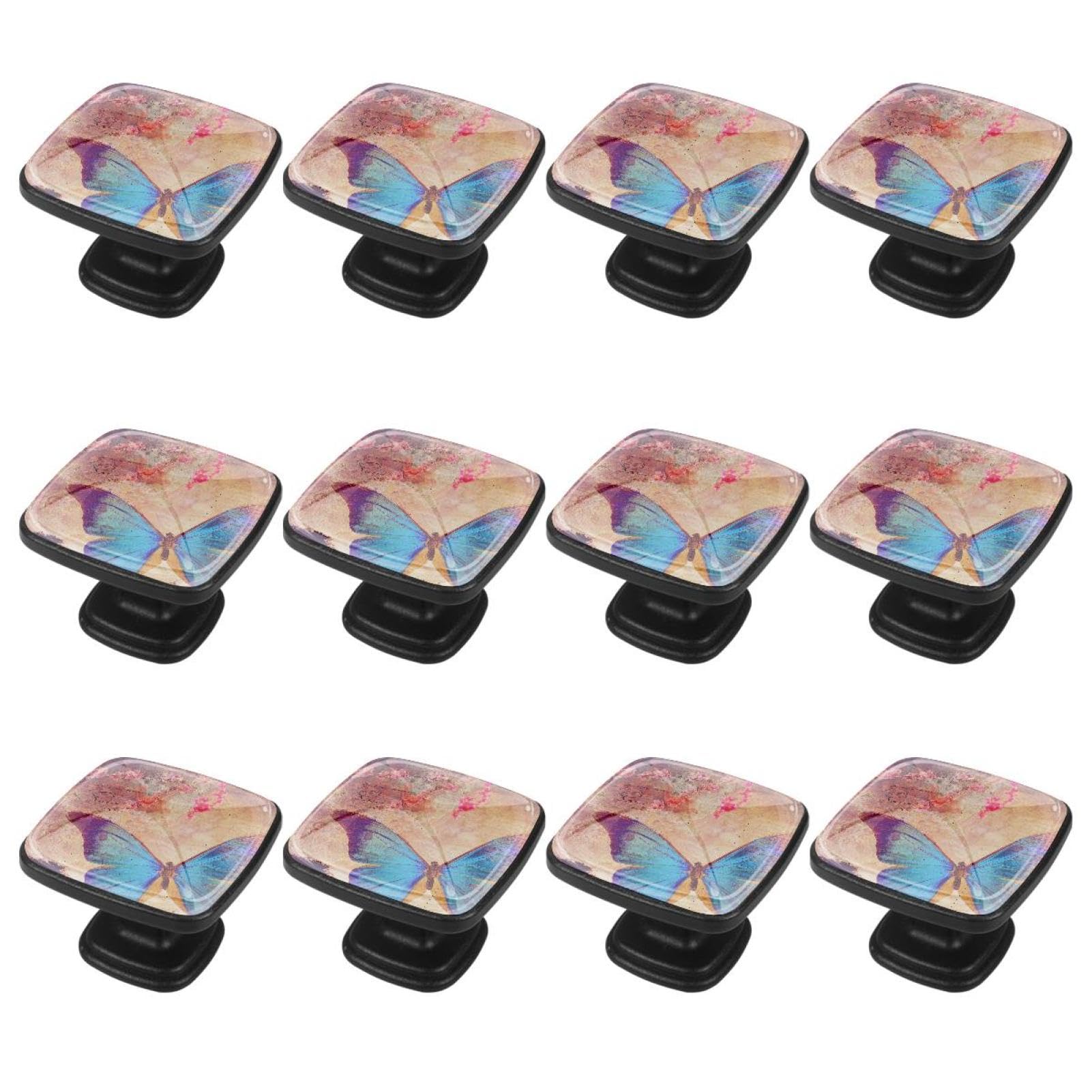 12Pcs Blue Butterfly Cabinet Handles & Drawer Knobs - Vintage Dresser Hardware for Bedroom Furniture, Kitchen Cabinets & Bathroom Storage (12 Pack) - Perfect for Home Renovation & DIY Decor Projects