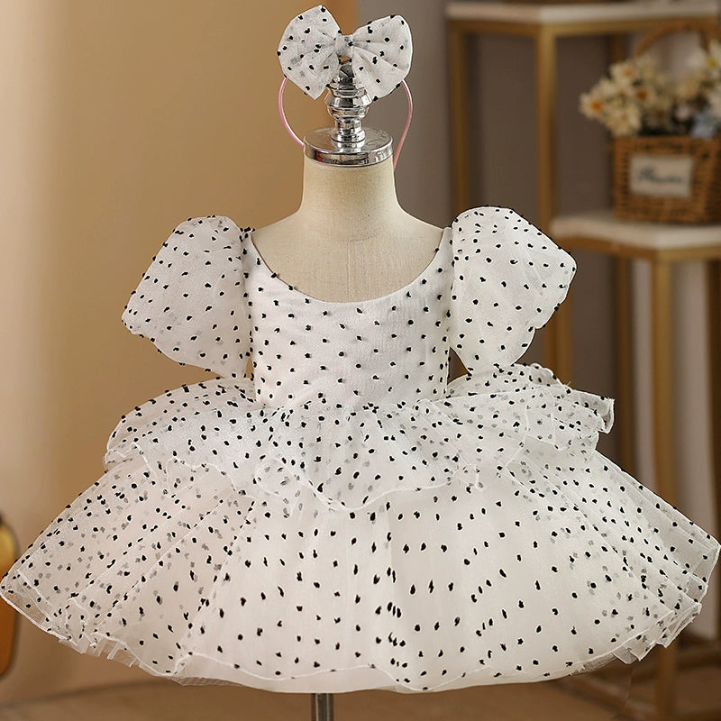 Elegant Baby Polka Dot Pageant Dresses | Toddler Puffy Sleeve Flower Girl Dresses for Weddings & Special Occasions