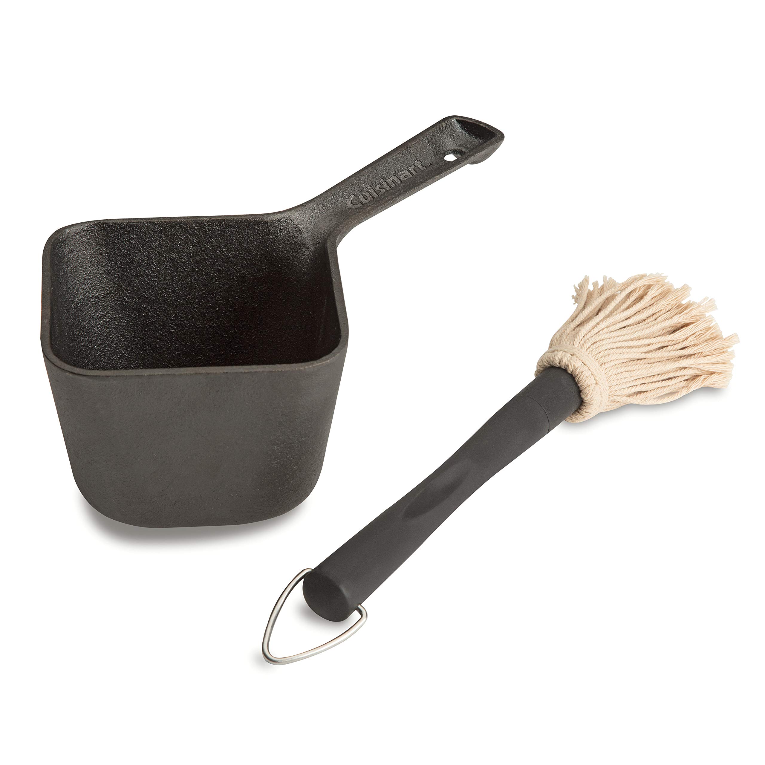 Premium Cuisinart Cast Iron Smashed Burger Press & Grilling Basting Pot Set - Heavy Duty Grill Accessories for Perfect Burgers & BBQ - Ideal for Backyard Cookouts, Tailgating & Outdoor Grilling