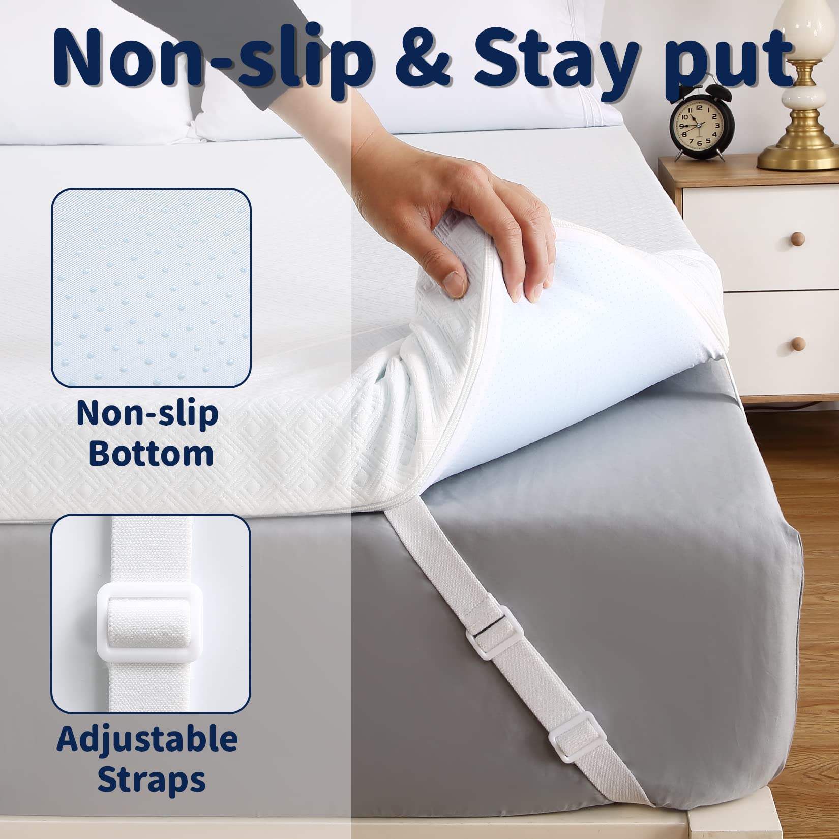 GARVEE 3 Inch Gel Infused Memory Foam Mattress Topper - Queen Size High Density Cooling Mattress Pad with Removable Washable Cover & Non-Slip Bottom for Back Pain Relief - Perfect for Hot Sleepers, Guest Beds & Dorm Rooms