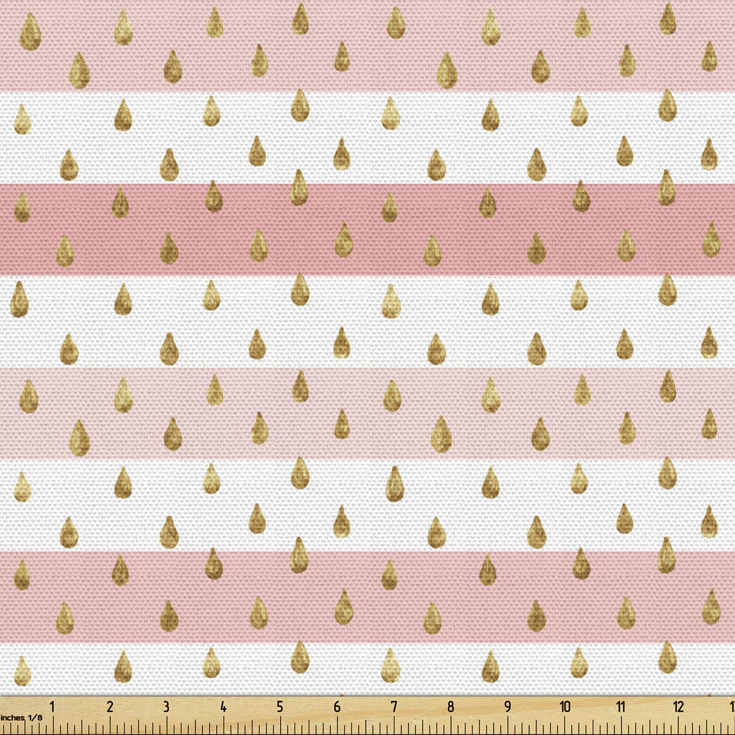 Ambesonne Rain Fabric by The Yard - Pink & White Striped Upholstery Fabric with Grape-Inspired Drops | 10 Yards of Decorative Cotton Material for Sofa, Curtains & Home Decor | Water-Resistant Textile for Living Room, Bedroom & DIY Crafts