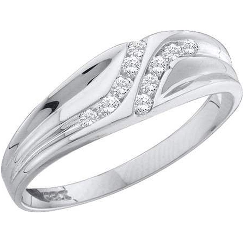 10kt White Gold Men's Diamond Wedding Band - Double Row Round Cut 1/8 CTW Slender Ring for Engagement, Anniversary & Special Occasions | Dazzlingrock Collection