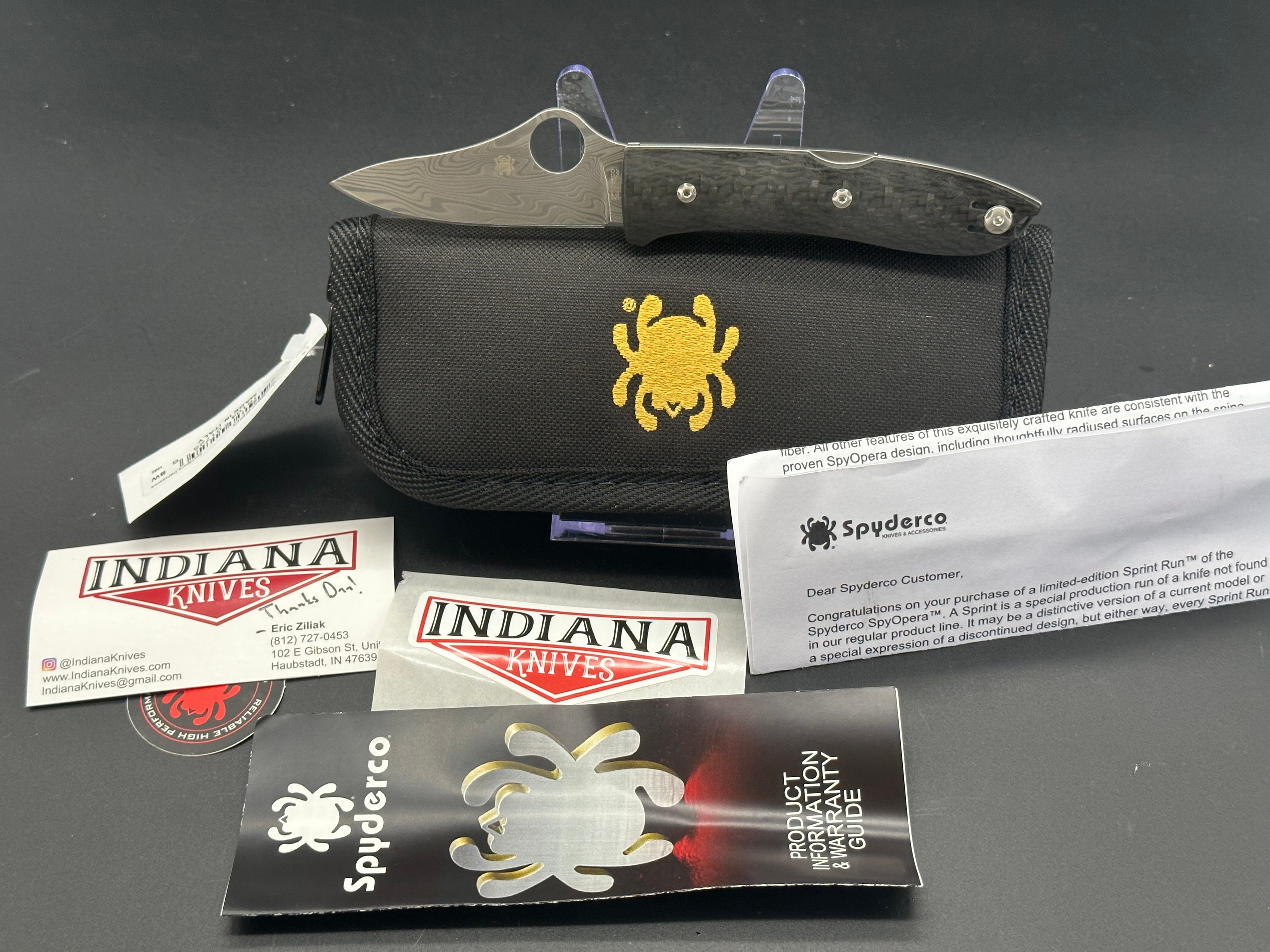Spyderco SpyOpera Folding Knife - Carbon Fiber Handle & Damasteel Blade - EDC Pocket Knife for Outdoor, Camping & Everyday Carry