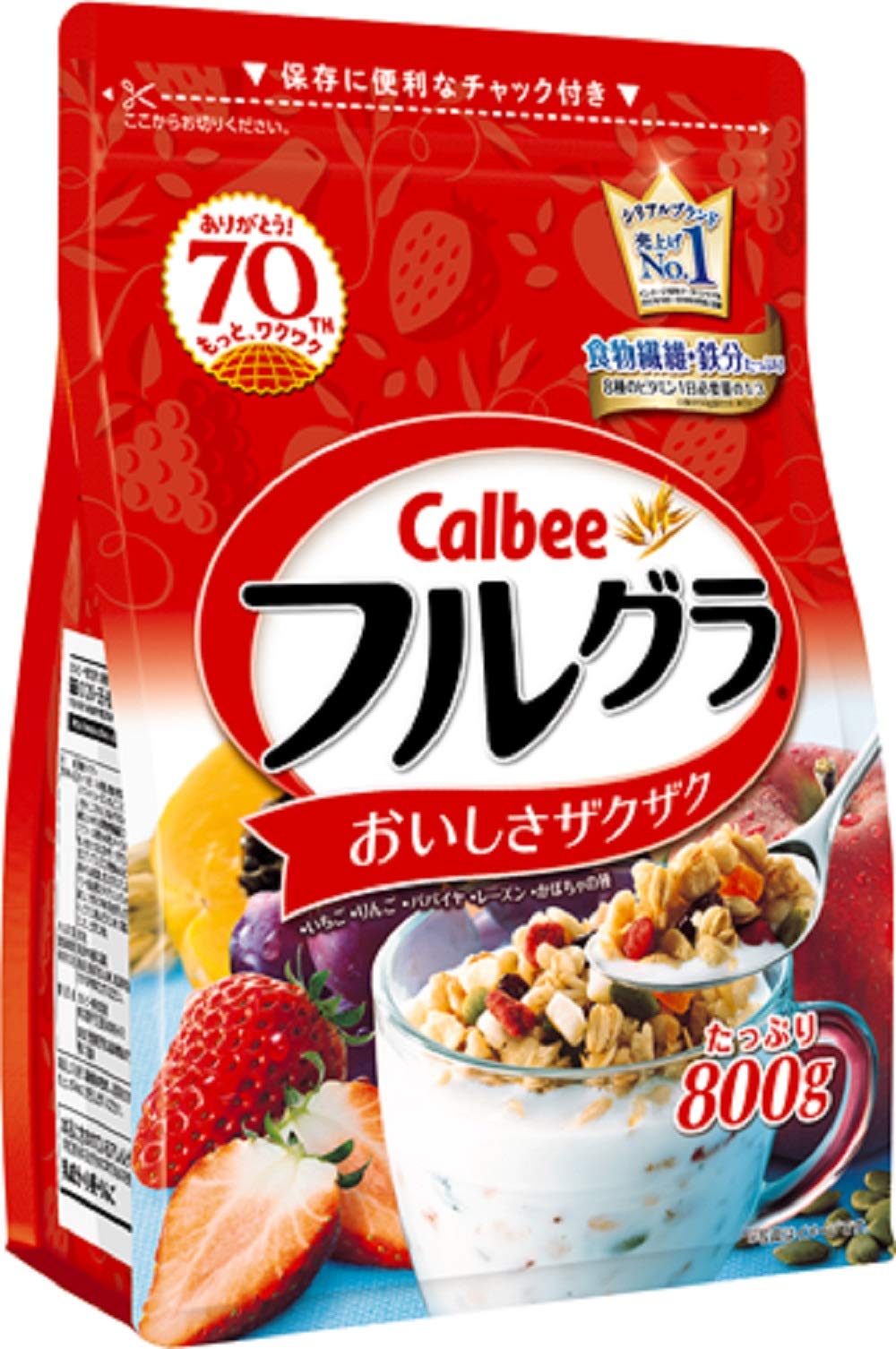 Calbee Fruit Granola 800g - Apple & Mixed Fruit Flavored Crunchy Cereal - Healthy Breakfast & Snack for Kids & Adults - Perfect for Yogurt Topping, Smoothie Bowls & On-the-Go Energy Boost