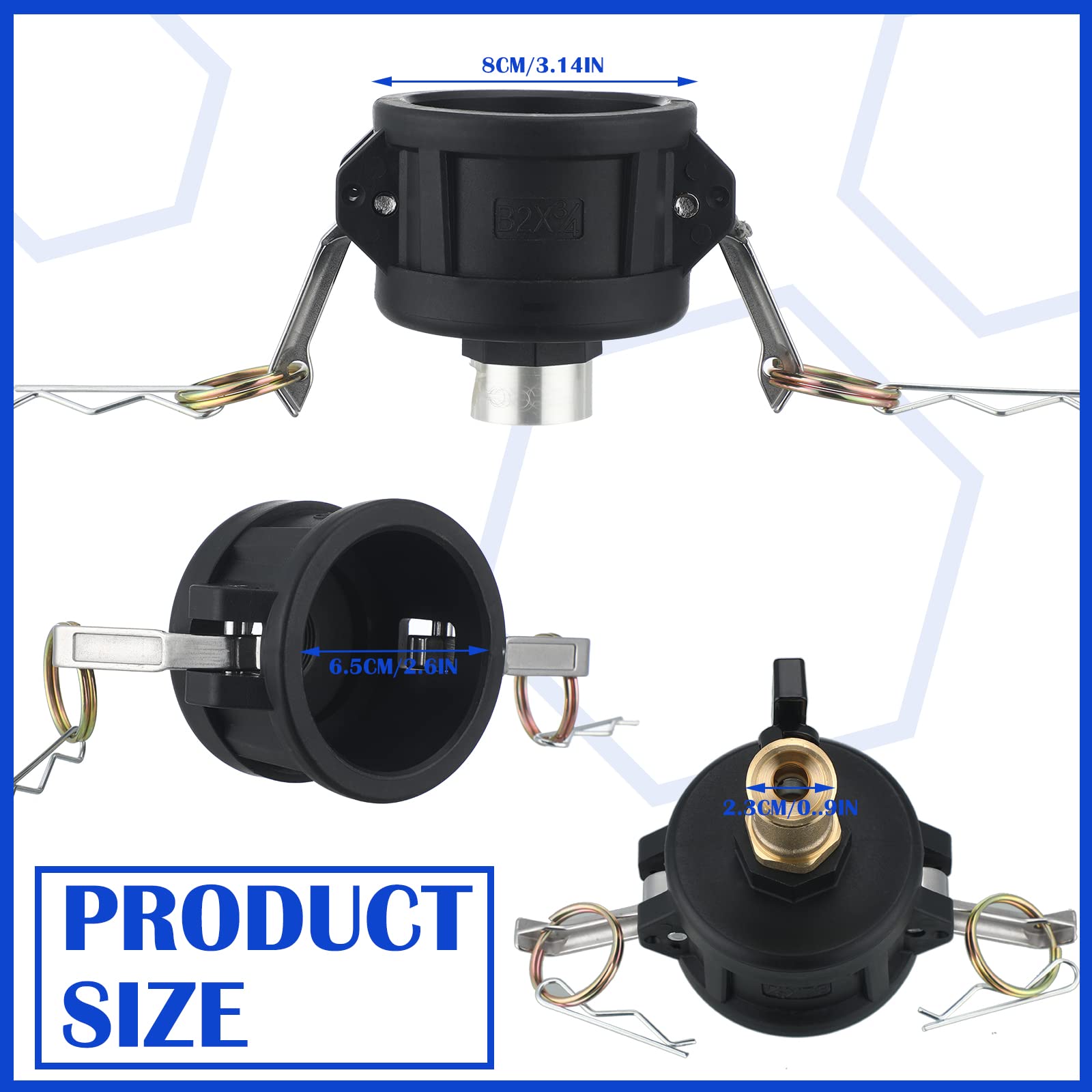 Kingdder 275-330 Gallon IBC Tote Fitting Adapter - 2 Inch Cam Lock to 3/4 Inch Brass Hose Faucet with Ball Valve - Heavy Duty Garden Hose Connector for Water Transfer, Agriculture & Industrial Use