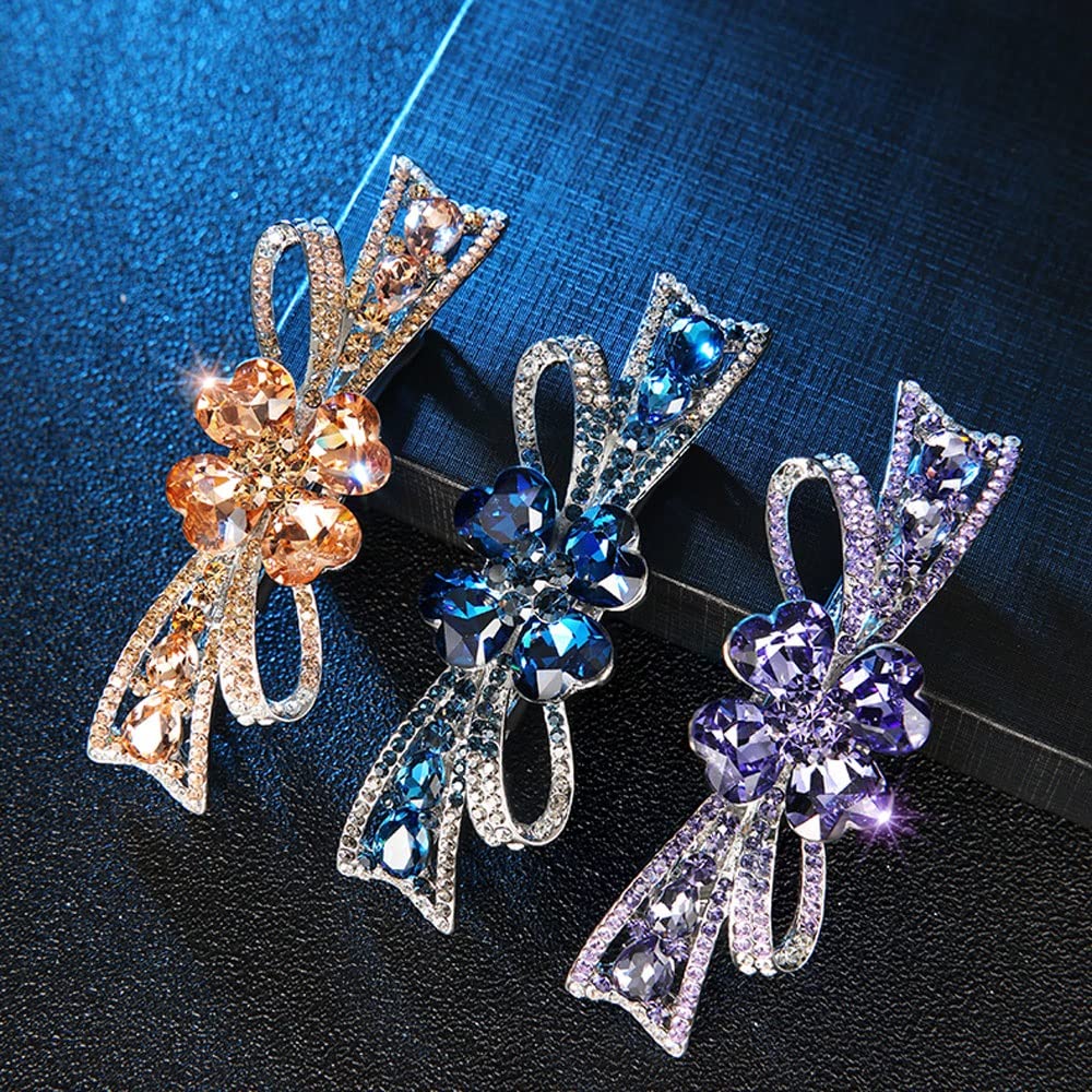 Sparkling Crystal Flower Hair Clips for Women - Rhinestone Barrette Hairpins, Elegant Hair Accessories (8.8 x 3CM) - Perfect for Weddings, Parties & Daily Styling
