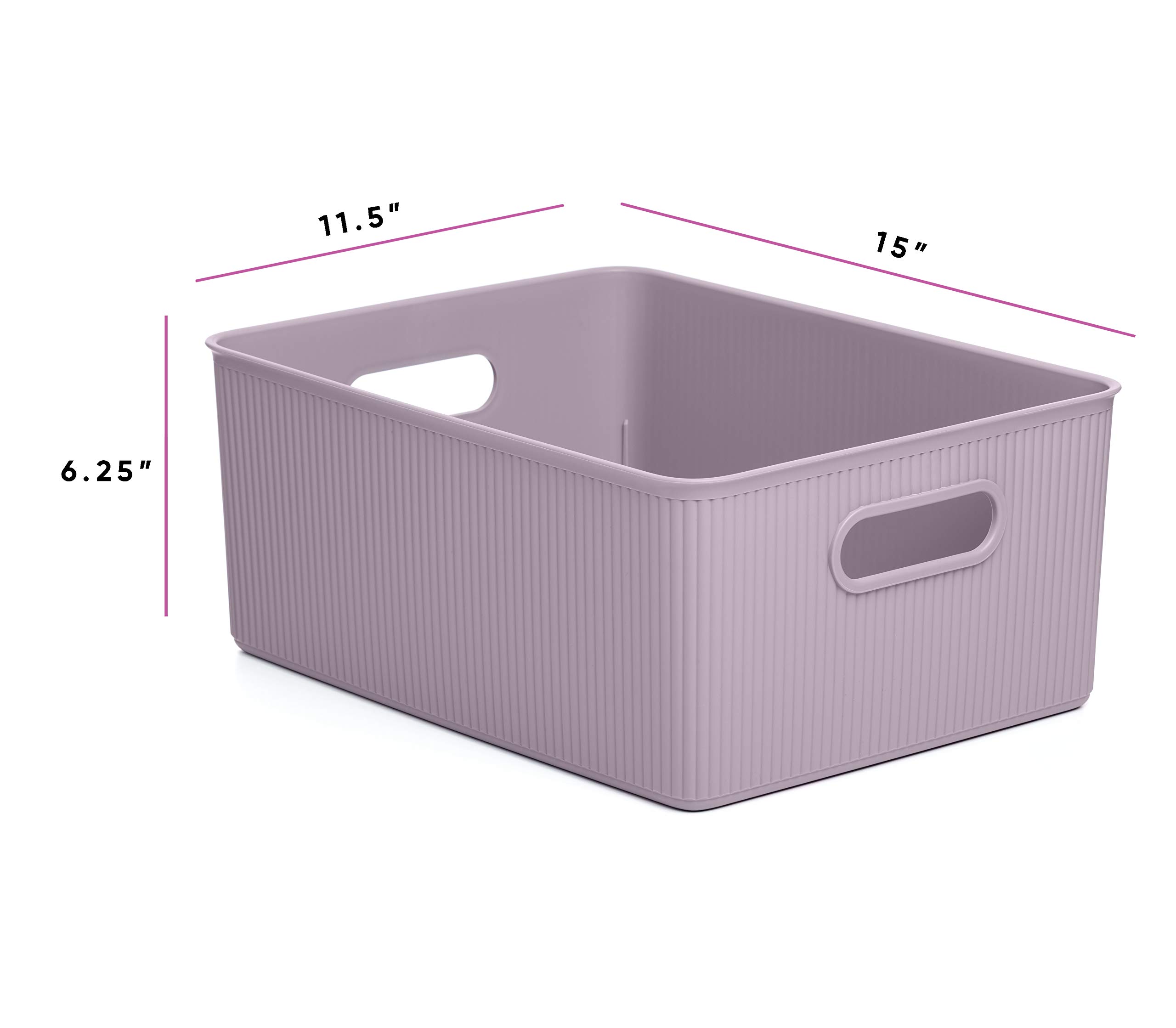 Superio Ribbed Storage Bins Set of 3 (X-Large, Large, Medium) - Decorative Plastic Organizer Baskets for Home, Closet & Shelves - Lilac Purple Storage Containers | Perfect for Bedroom, Bathroom & Office Organization