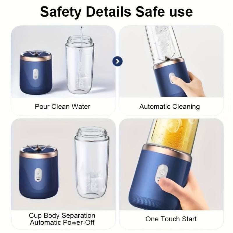 Portable USB Rechargeable Juicer Cup - Powerful Mini Blender for Smoothies, Juices & Shakes | Compact Travel Design | Perfect for Gym, Office & Outdoor Adventures