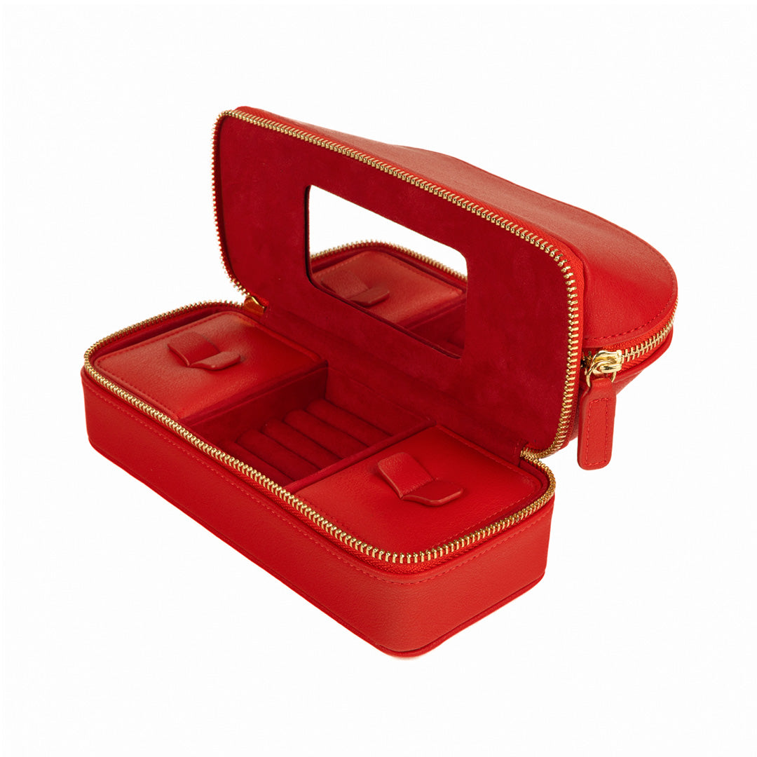 Stylish Red Travel Jewelry Case - Compact & Secure Jewelry Organizer for Necklaces, Rings & Earrings - Perfect for Vacations, Business Trips & Gifts