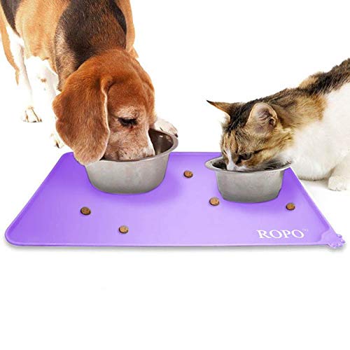 Non-Slip Silicone Pet Feeding Mat for Dogs and Cats - Waterproof Food Bowl Mat with Easy Clean Design (Purple) - Perfect for Messy Eaters and Spill Prevention at Home