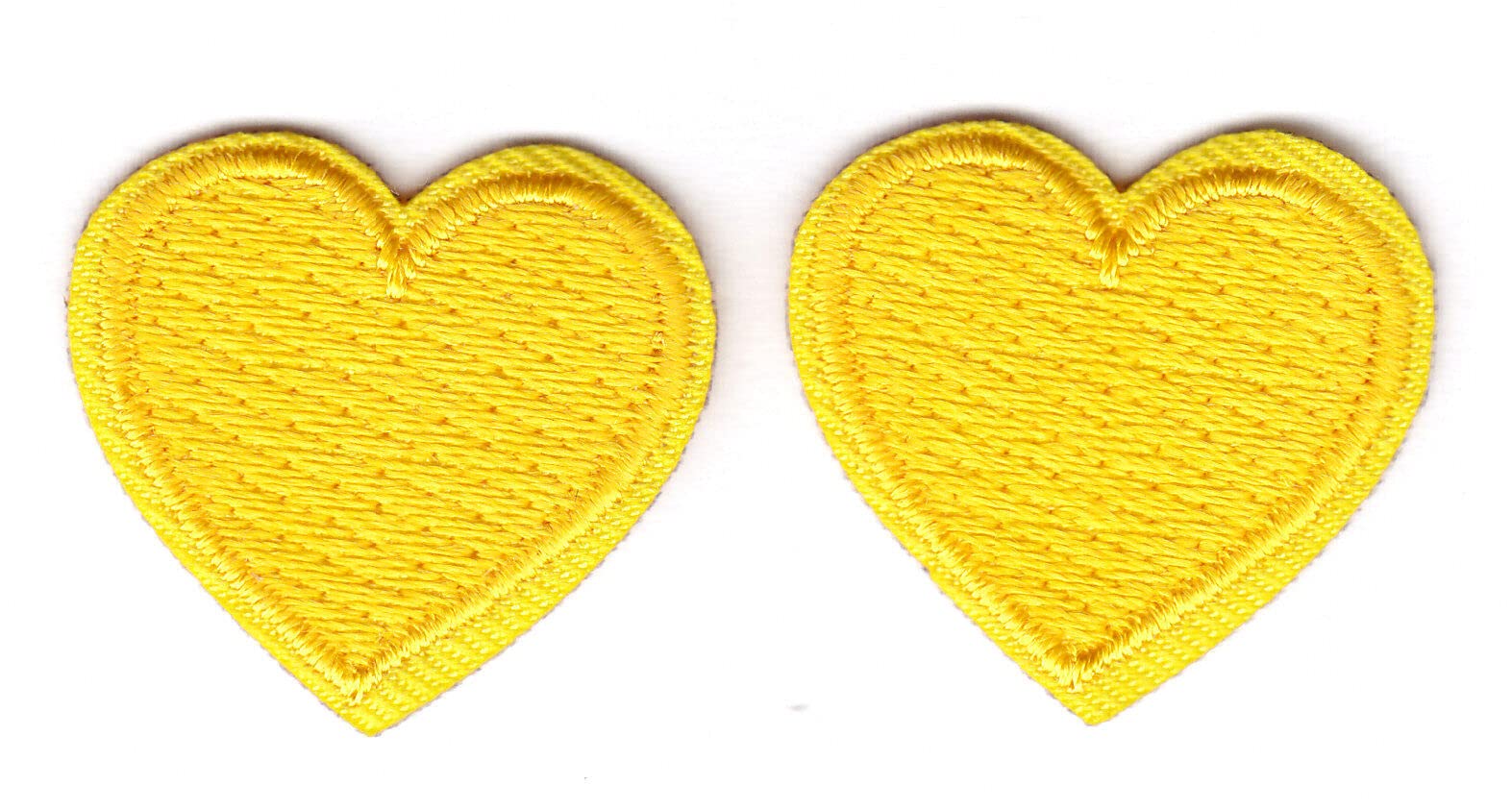 Set of 2 Yellow Heart Iron-On Patches (1 Inch) - Mini Love Embroidered Appliques for DIY Crafts, Jackets, Jeans & Backpacks