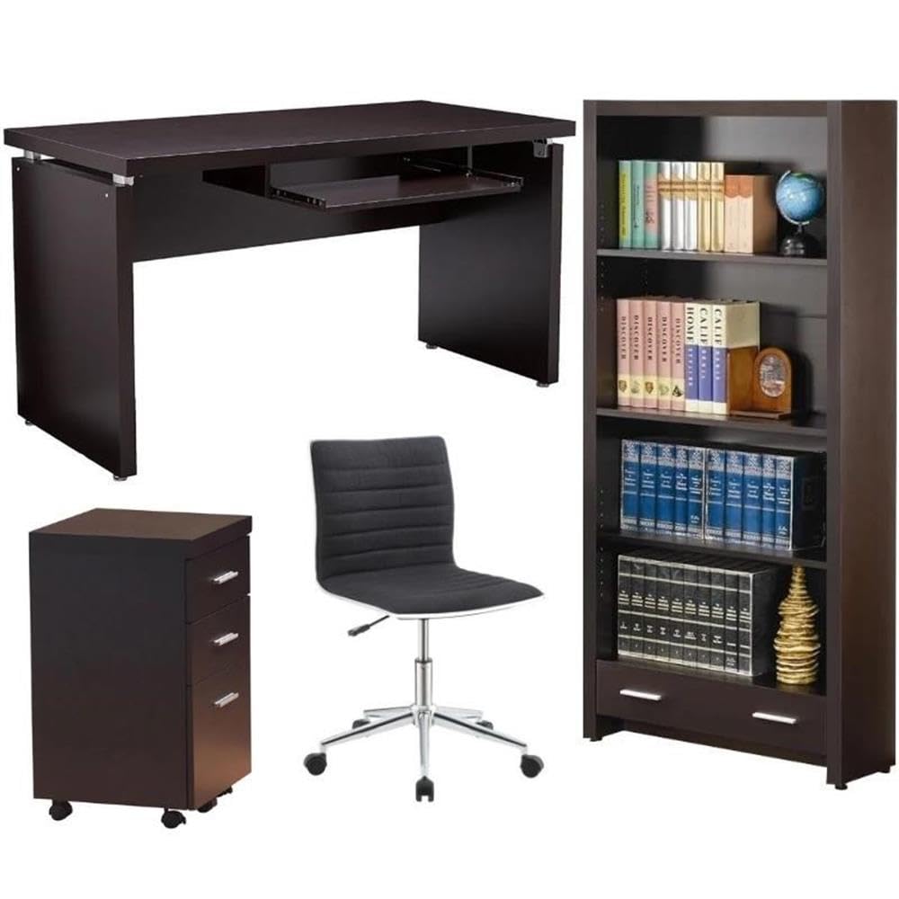 Home Square 4-Piece Office Furniture Set - Bookcase, Desk, Chair & Mobile File Cabinet for Home Office, Study Room & Workspace Organization