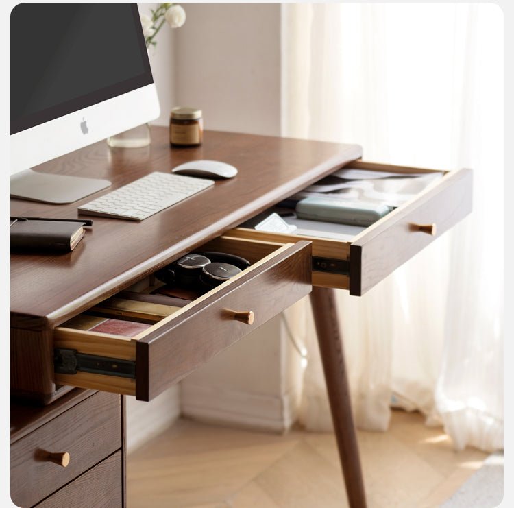 Premium Black Walnut & Ash Solid Wood Adjustable Height Modern Office Desk - Perfect for Home Office, Study Room & Workspace